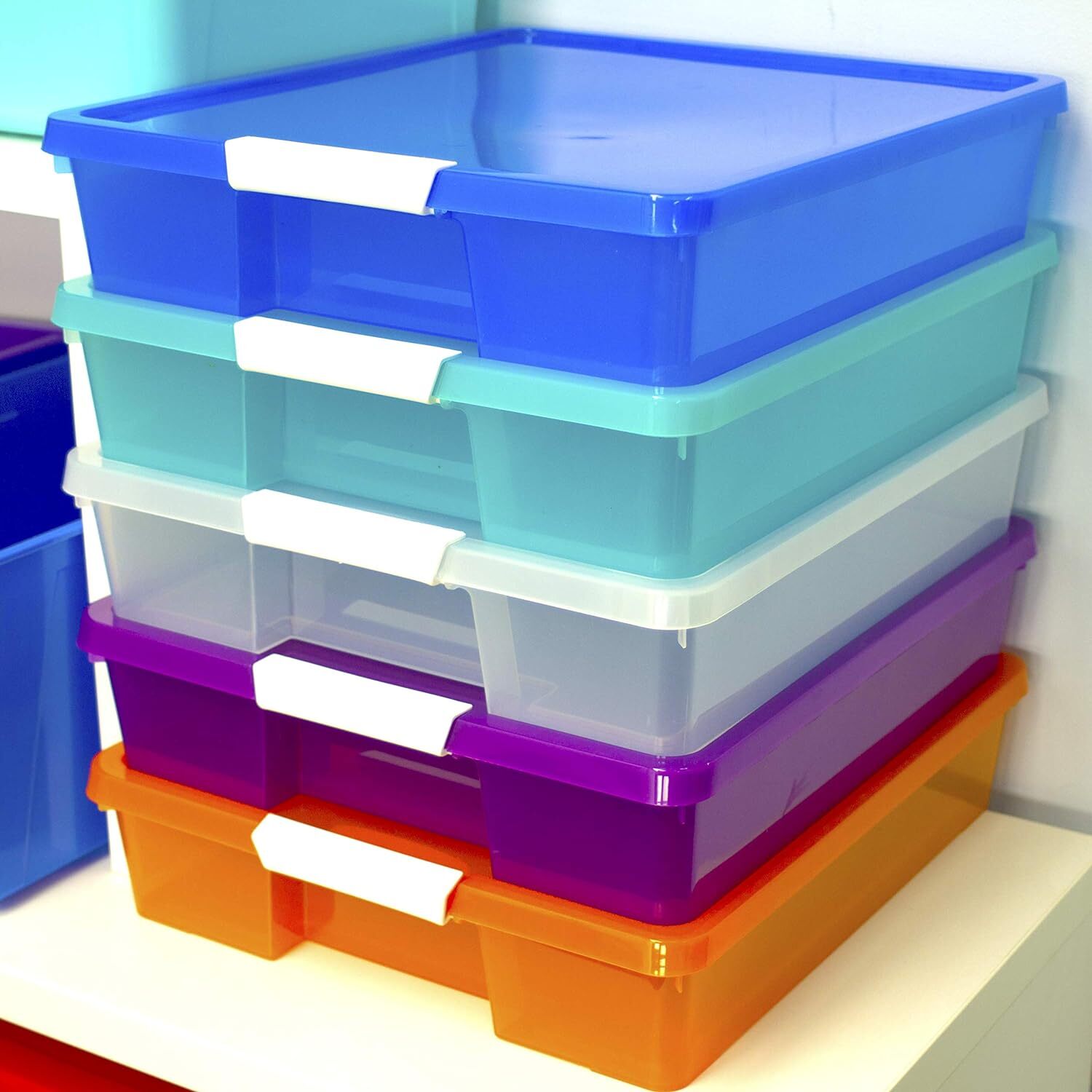 Storex Classroom Project Box – Stacking Plastic Organizer Fits 12x12 Assorted