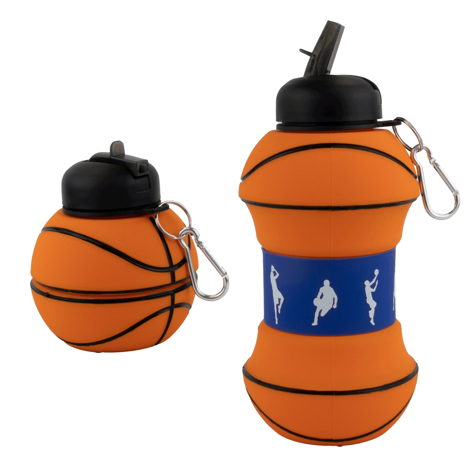 Collapsible 1L Silicone Water Bottle BPA-Free Clip-On Basketball Water Bottle