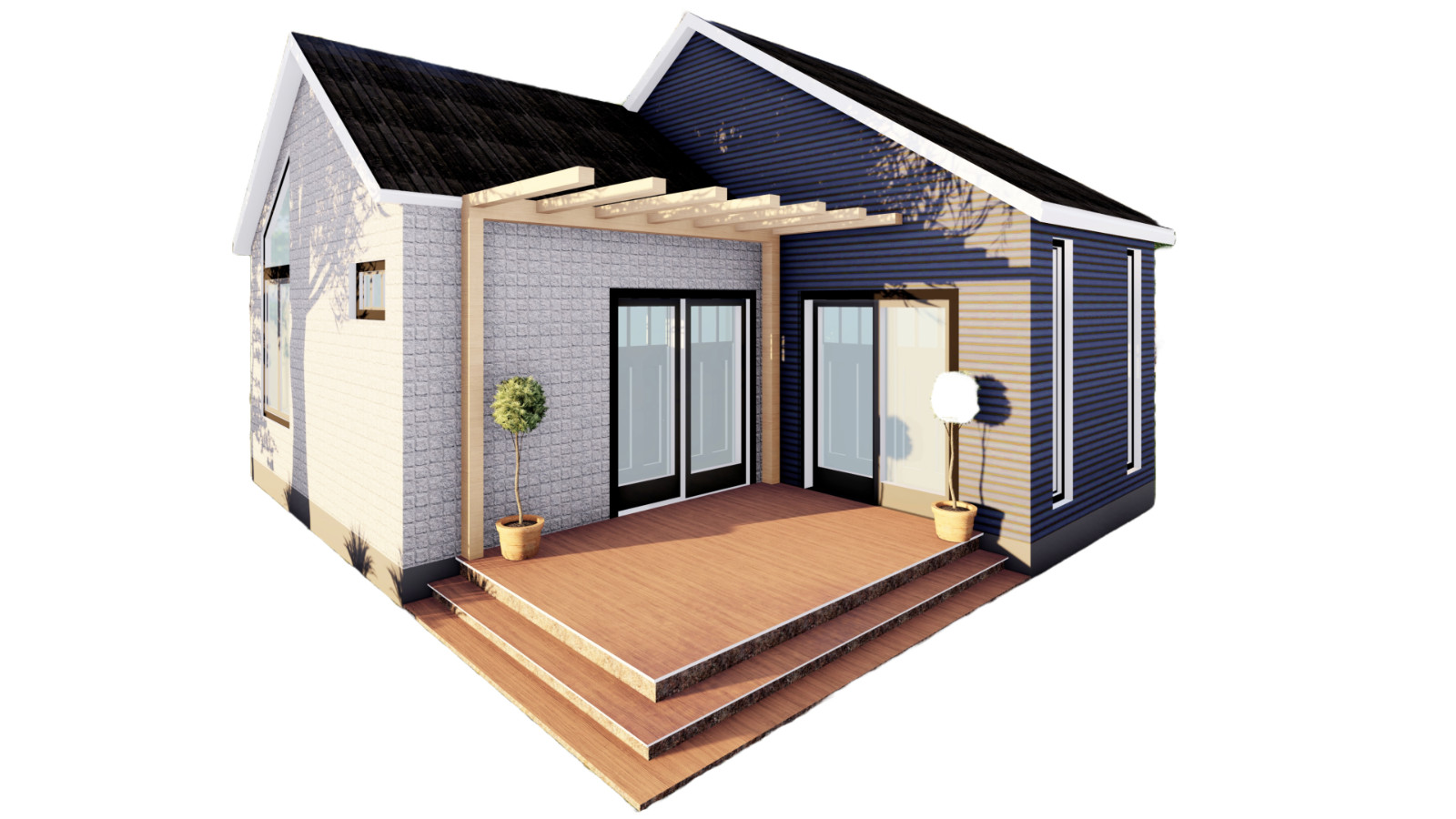 460sqft Two Bedroom Tiny Home ADU Design Plans – Floor Plan, Elevations