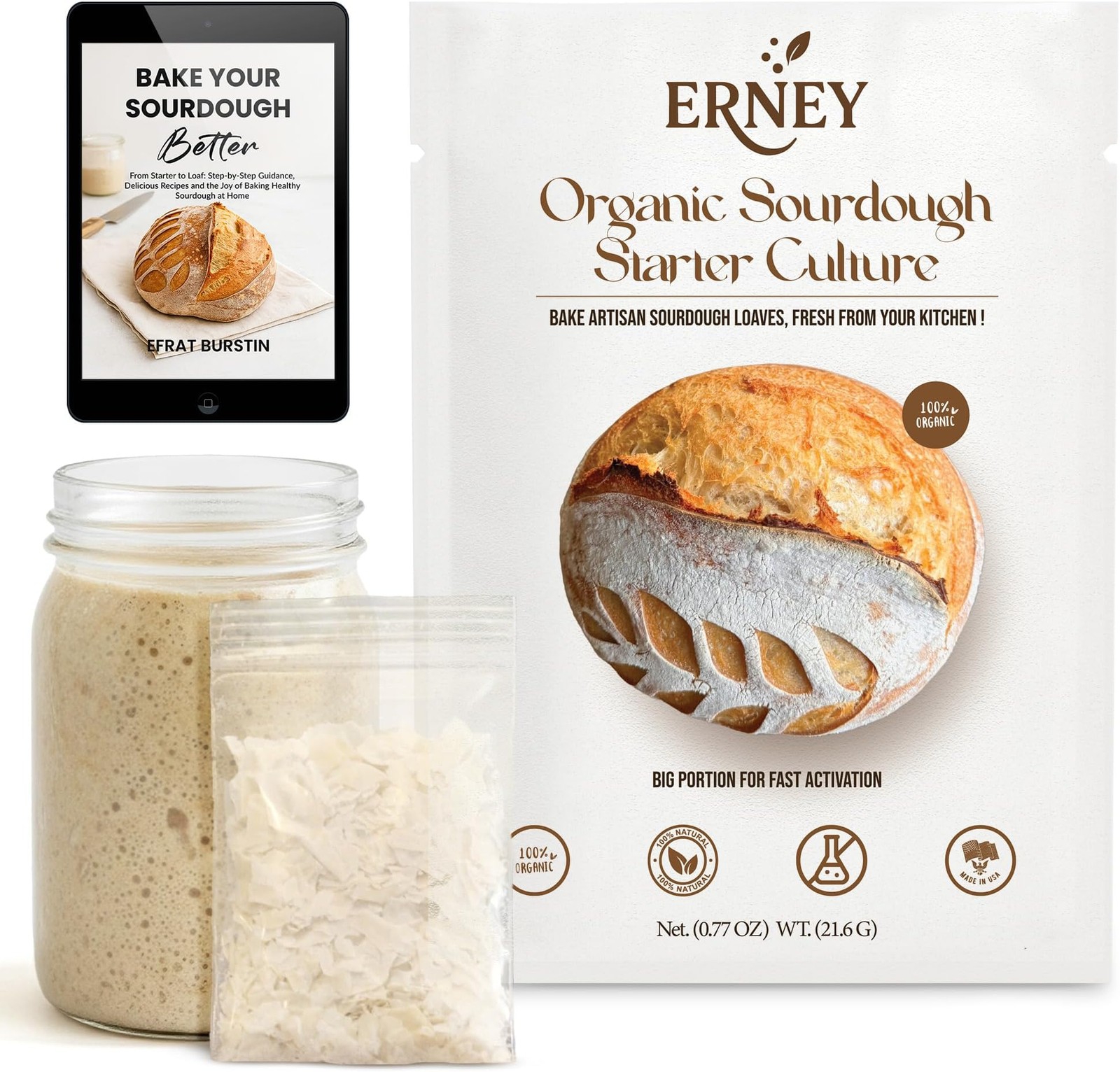 ERNEY Dehydrated Sourdough Starter 21.6 g Per Sachet for Bread Making - Perfe...