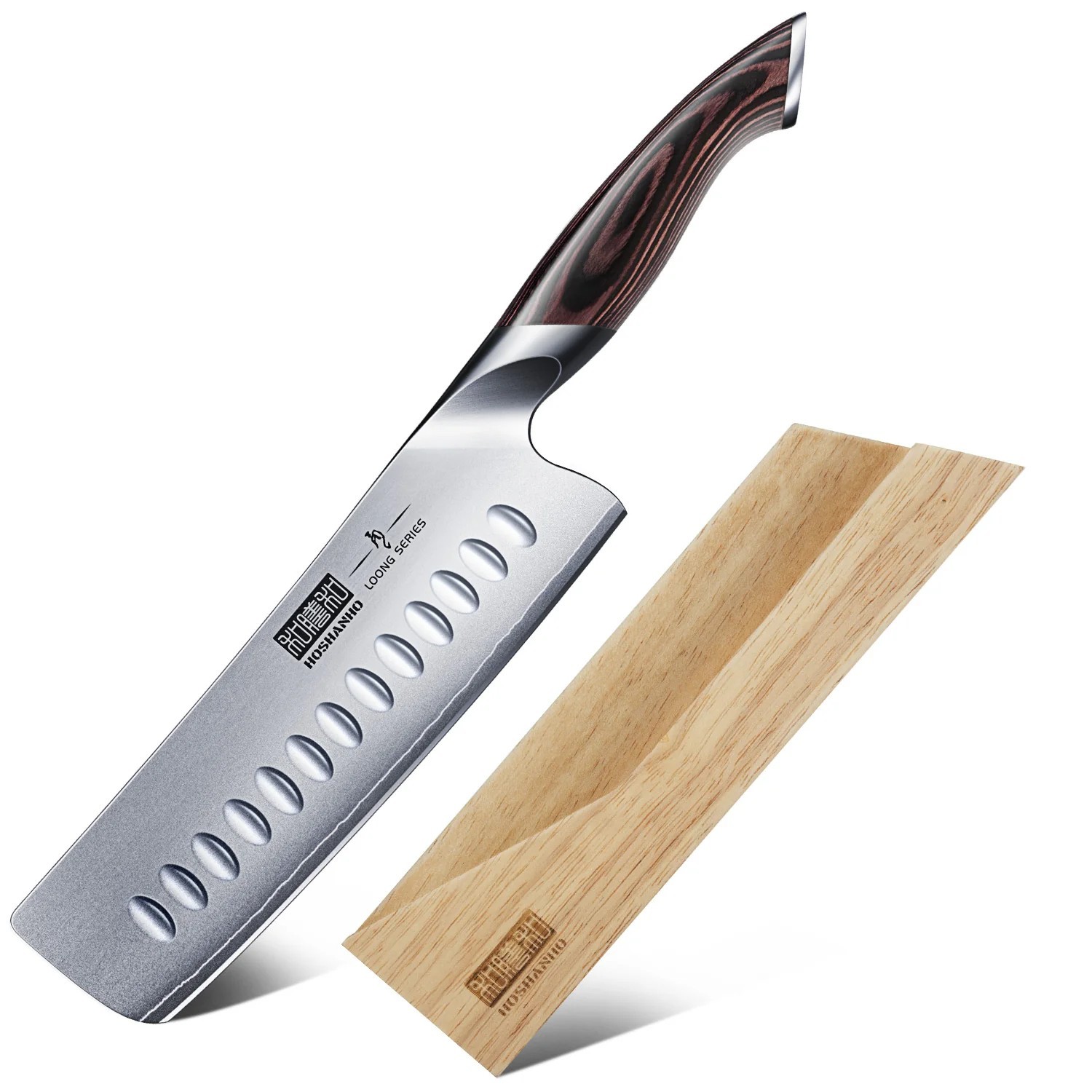 HOSHANHO 7" Nakiri Knife Japanese Chef Knife Carbon Steel Cleaver with Sheath