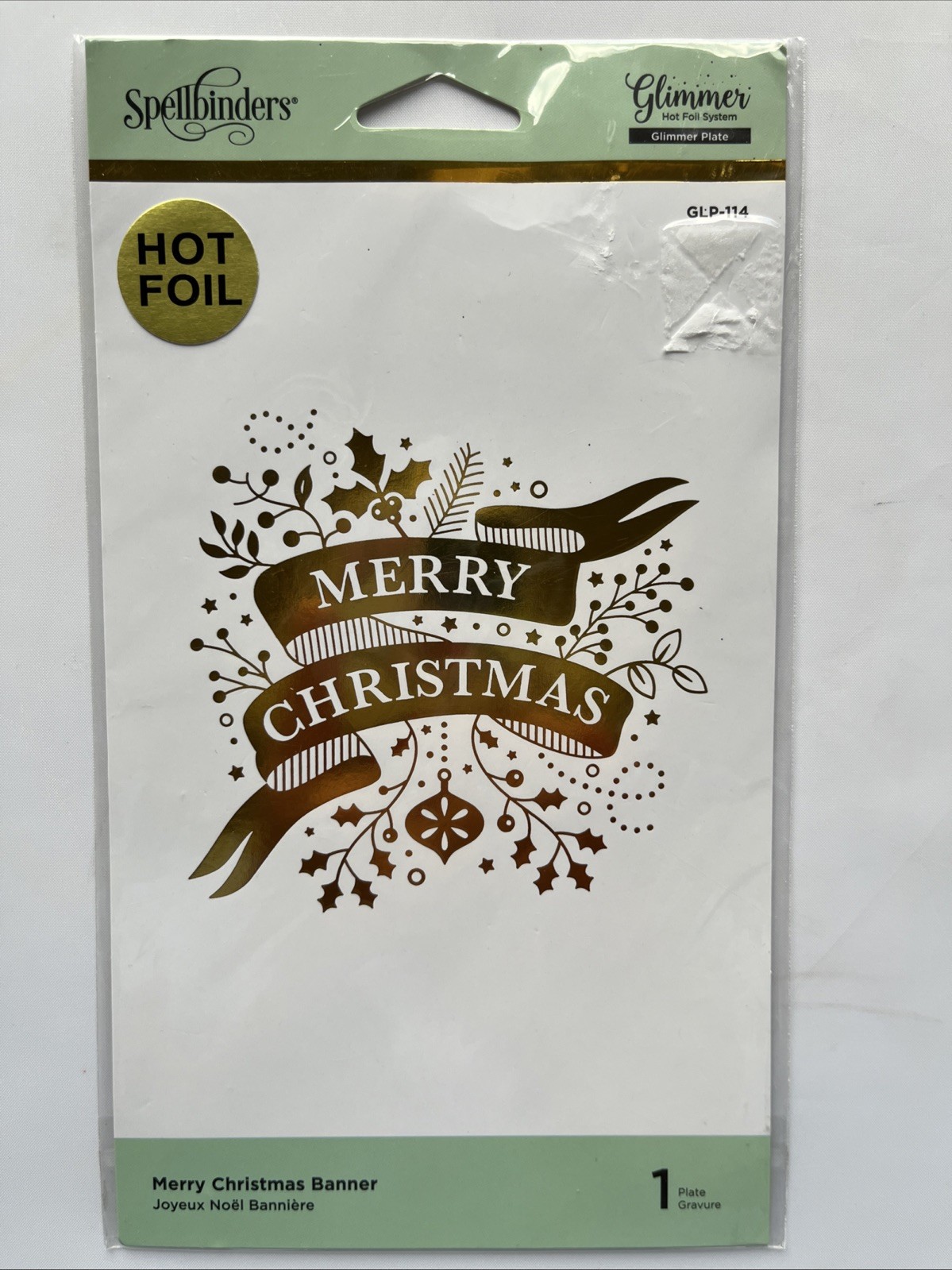 Spellbinders Glimmer Plate Hot Foil System “Merry Christmas Banner” 1 Pc GLP-114