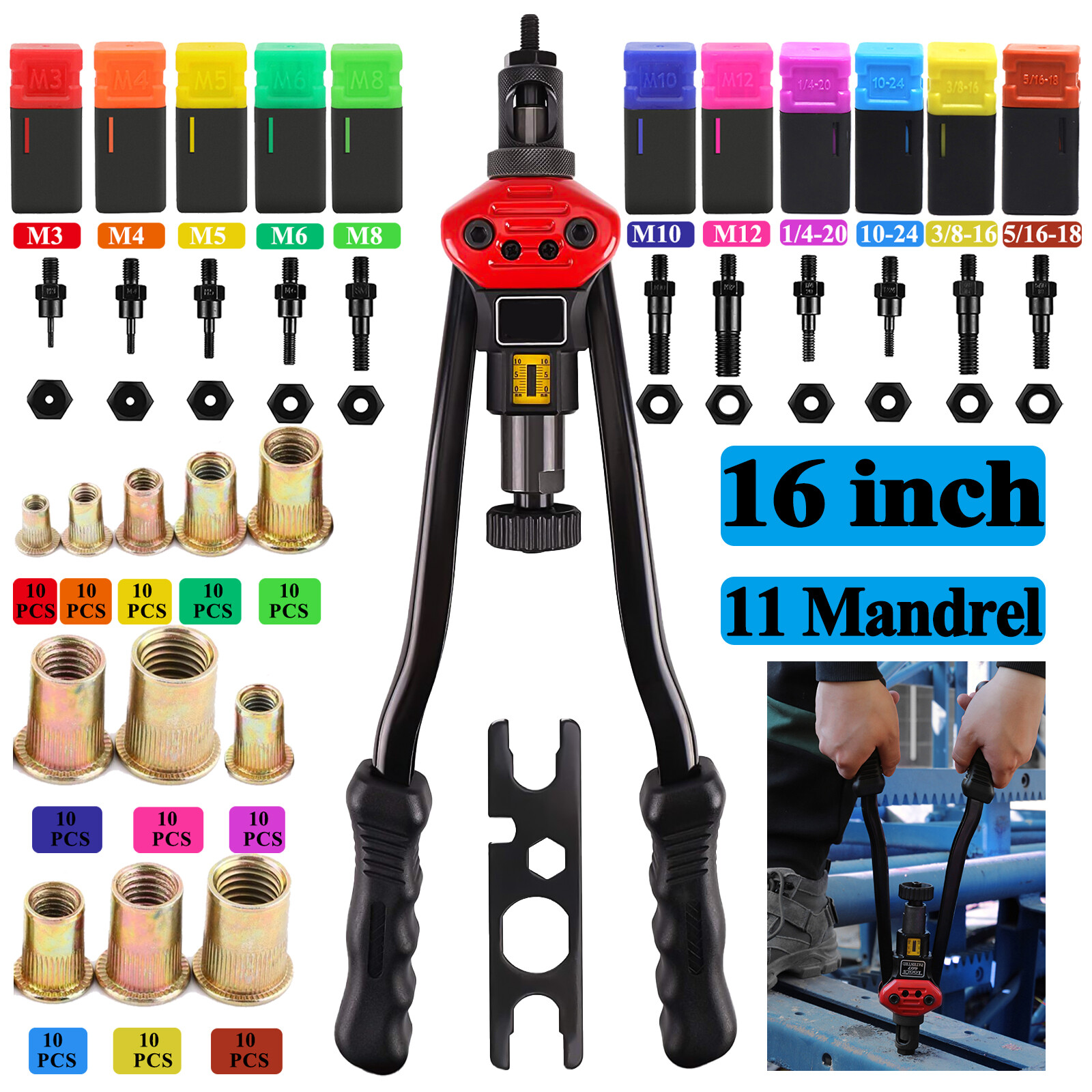 Rivet Gun Kit Rivnut Thread Setting Tool Nut Setter NutSert Metric SAE Riveting