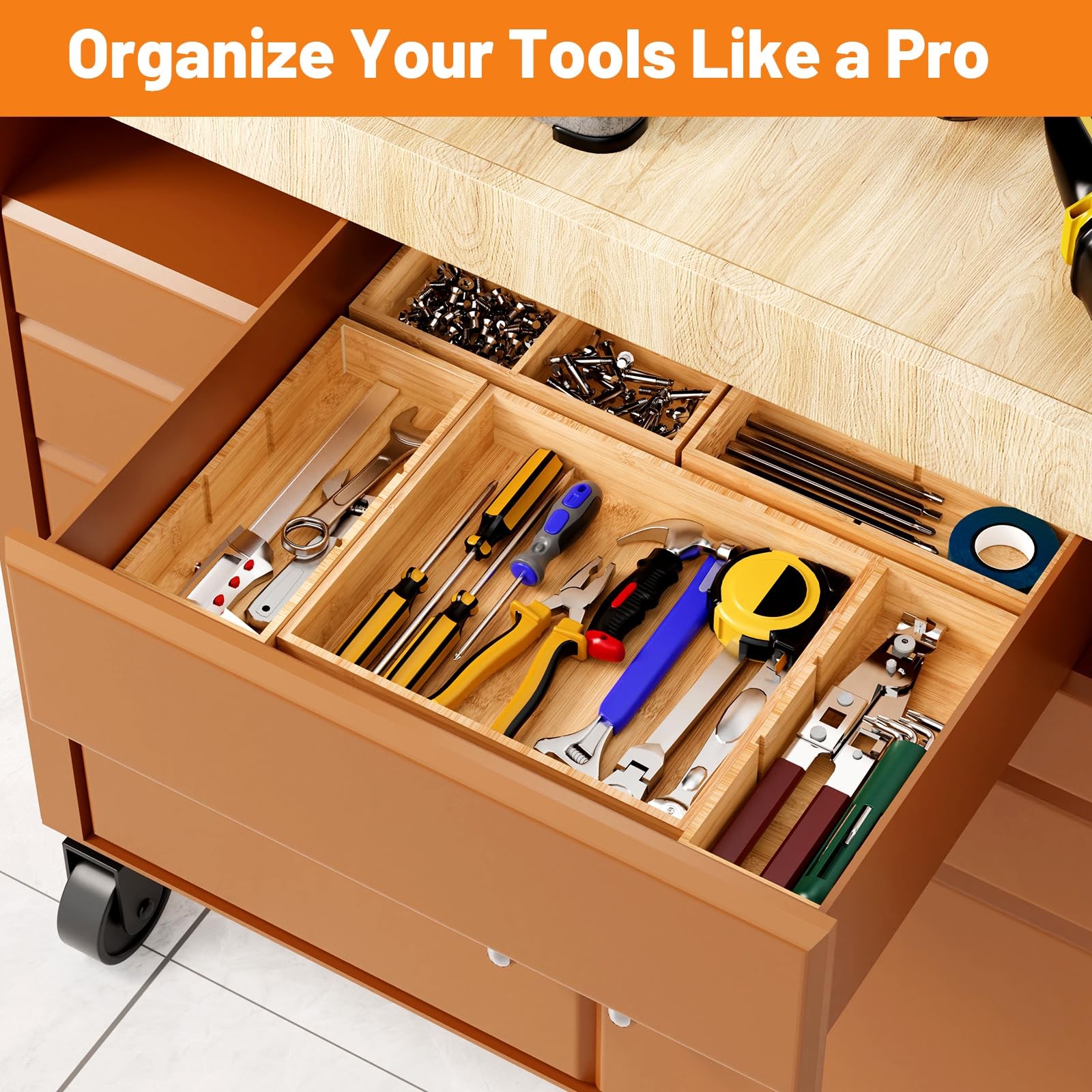 Bamboo Drawer Organizer, 5-Piece Stackable Trays with Removable Dividers