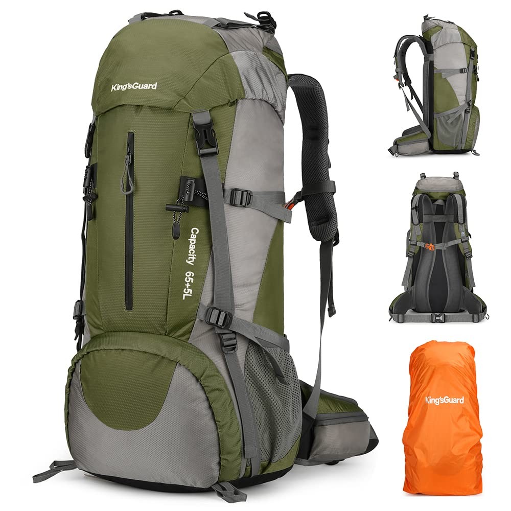 King'sGuard 70L Hiking Backpack with Rain Cover Lightweight Waterproof Travel
