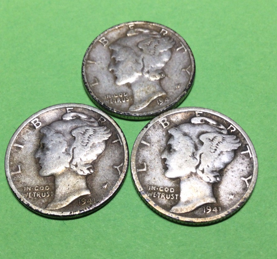 1941 P-D-S  MERCURY DIMES,  90% Silver ++++ FREE SHIPPING ++++