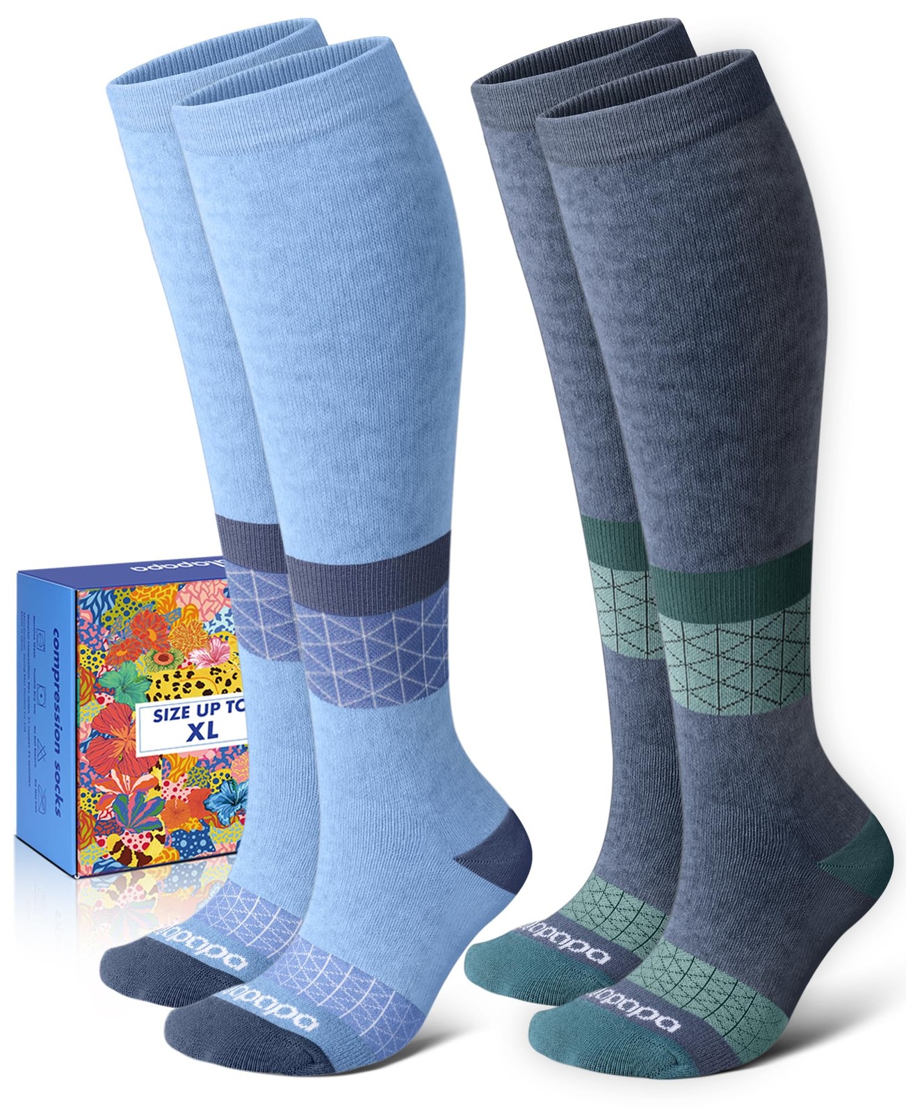 Cotton Compression Socks for Women - 15-20mmHg Cushioned Sole, Soft Breathabl...