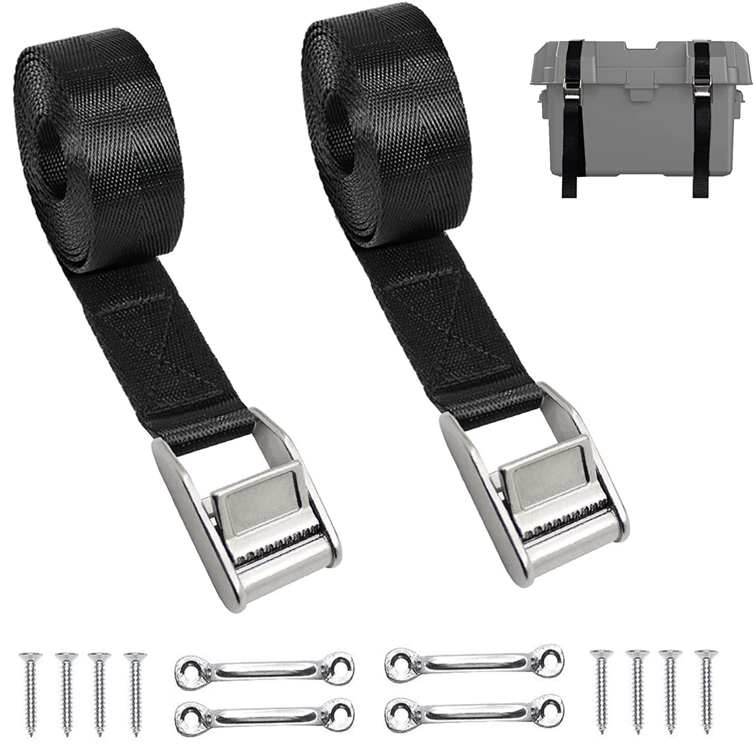 Battery Tie Down Straps for Boats,Stainless Steel Cam Buckle Straps,Cooler Ti...