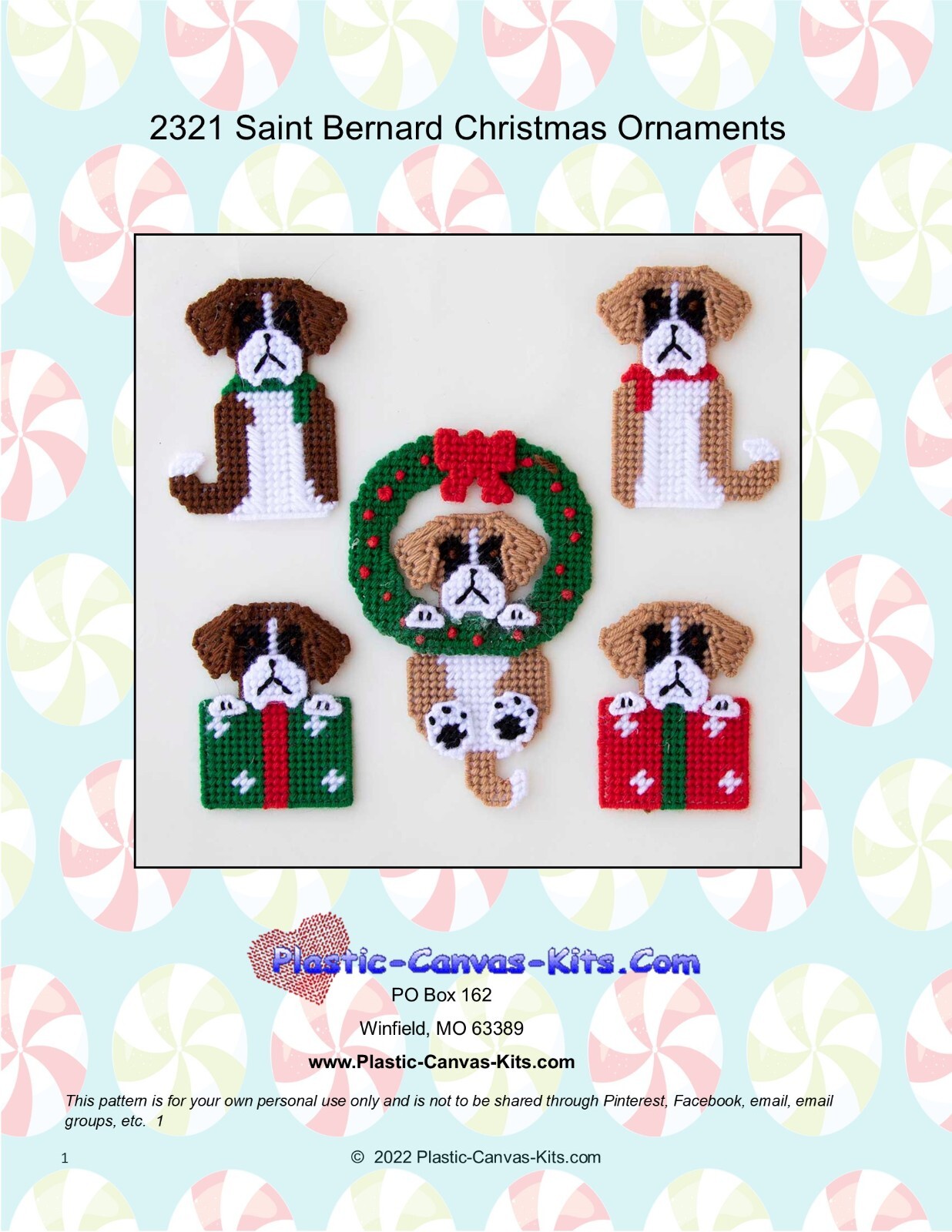 Saint Bernard/St. Bernard Dog Christmas Ornaments- Plastic Canvas Pattern or Kit