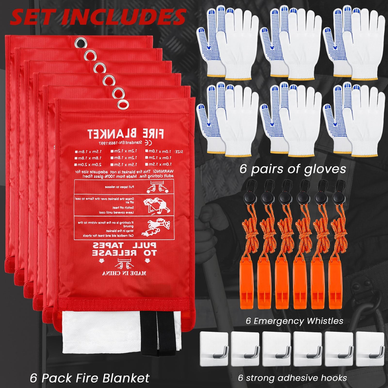 Copkim 6 Sets Emergency Fire Blanket for Home Suppression Thermal Blankets with