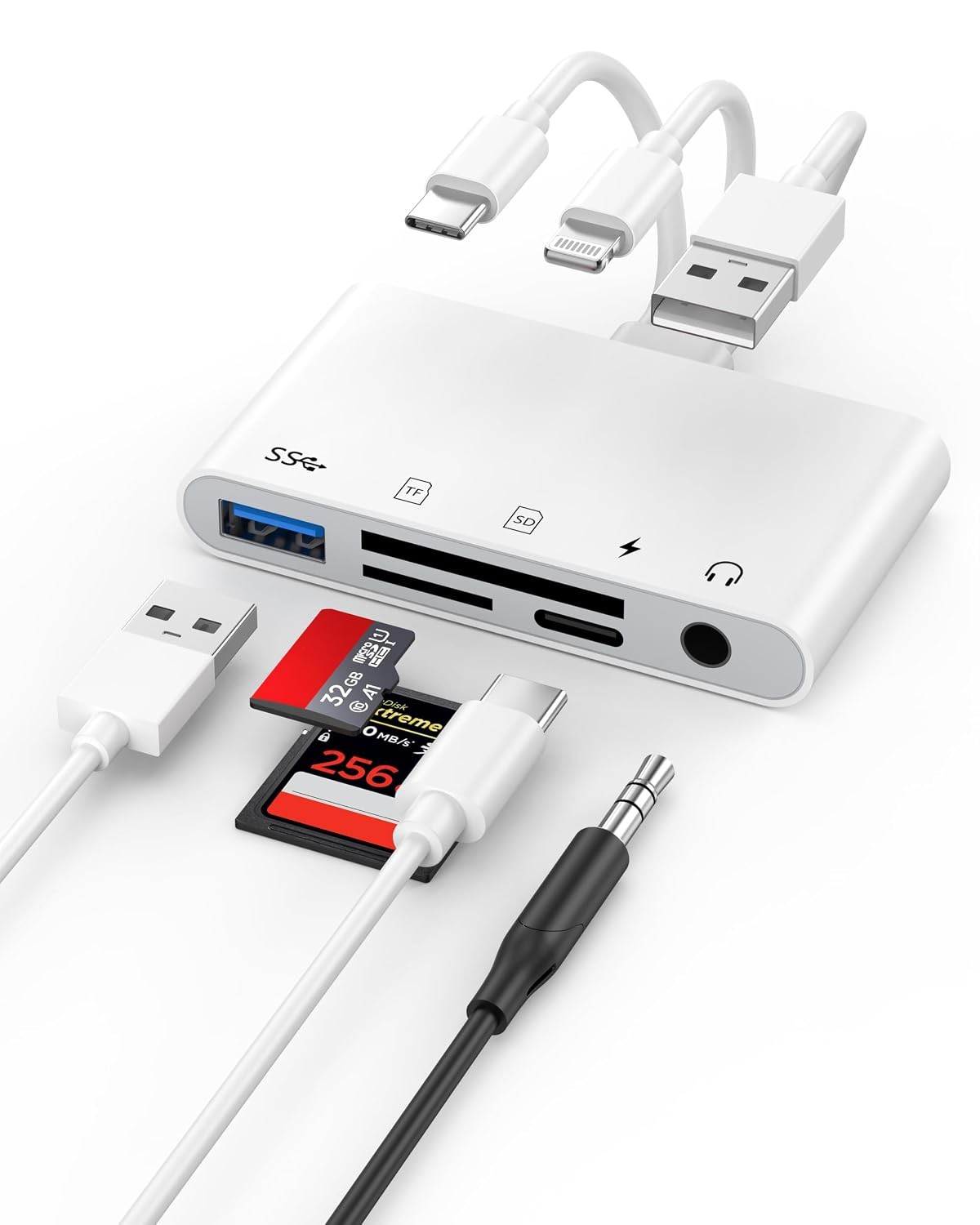 4-in-1 OTG Memory Card Reader for iPhone with Micro SD Support iPhone SD Card
