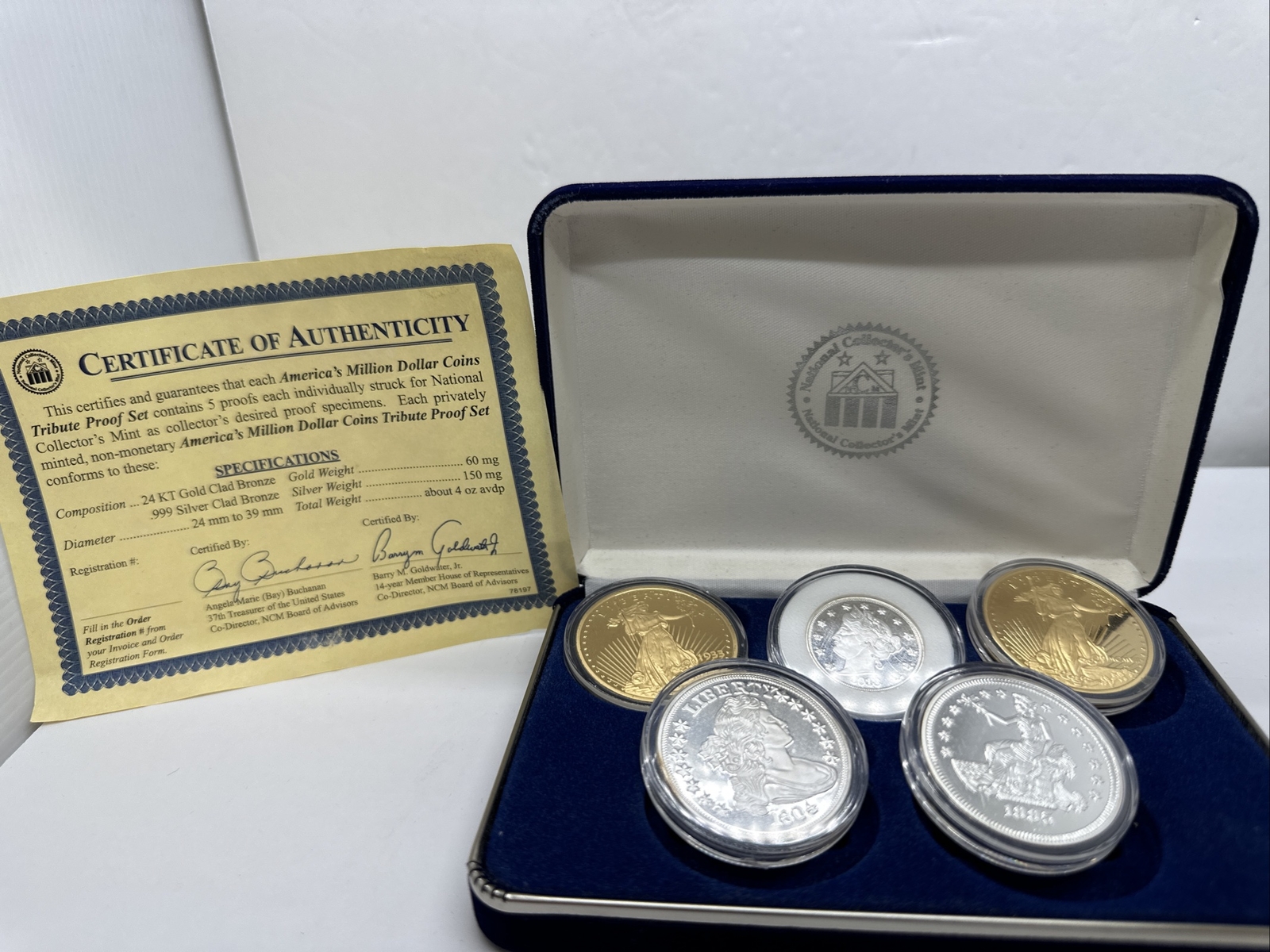 Nat'l Collector Million Dollar Coins Tribute Proof Copies 5 Coins Set CB3-20