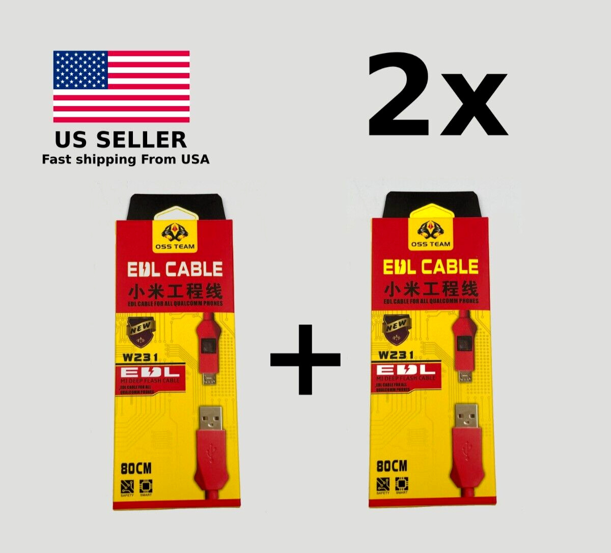 2x Qualcomm EDL Cable 2-in-1 for 9008 Mode, Deep Flash Mode, USB-C & Micro