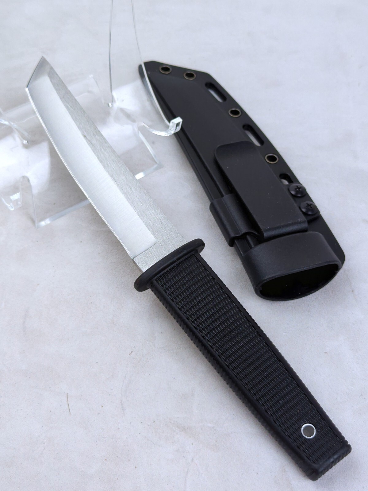 5" TANTO Style Knife, Fixed Stainless Blade w/ Black Hard Plastic SHEATH & CLIP