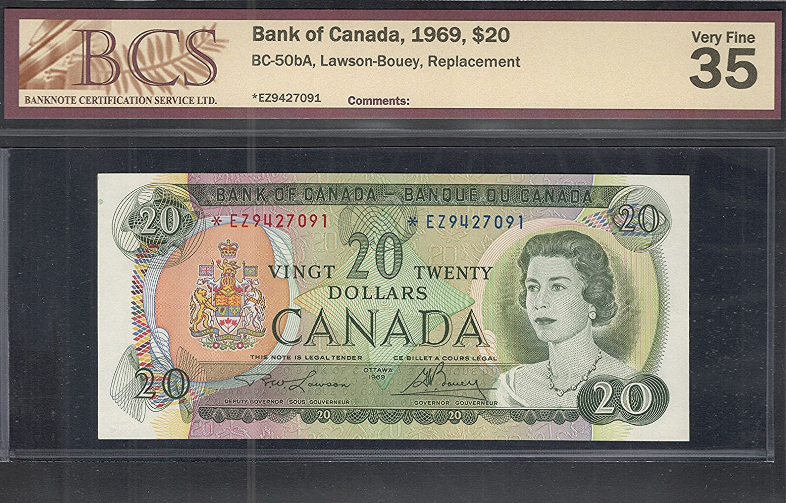 1969 *EZ $20.00 BC-50bA BCS VF-35 SCARCE Canada ASTERISK REPLACEMENT Note Twenty