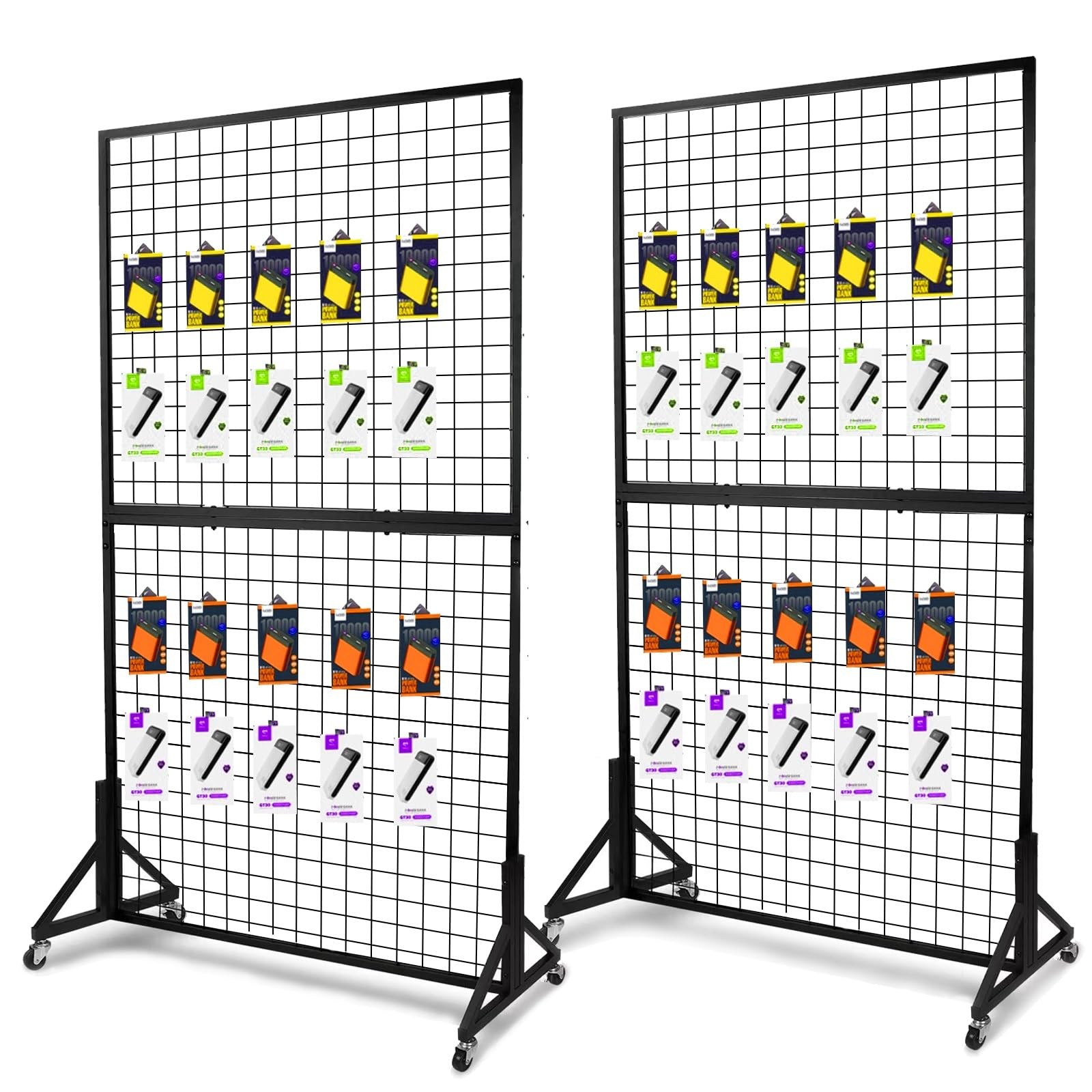 2 Packs 3'X 6' Two Gridwall Panels Display Stand with Sturdy T-Base, Black Wi...
