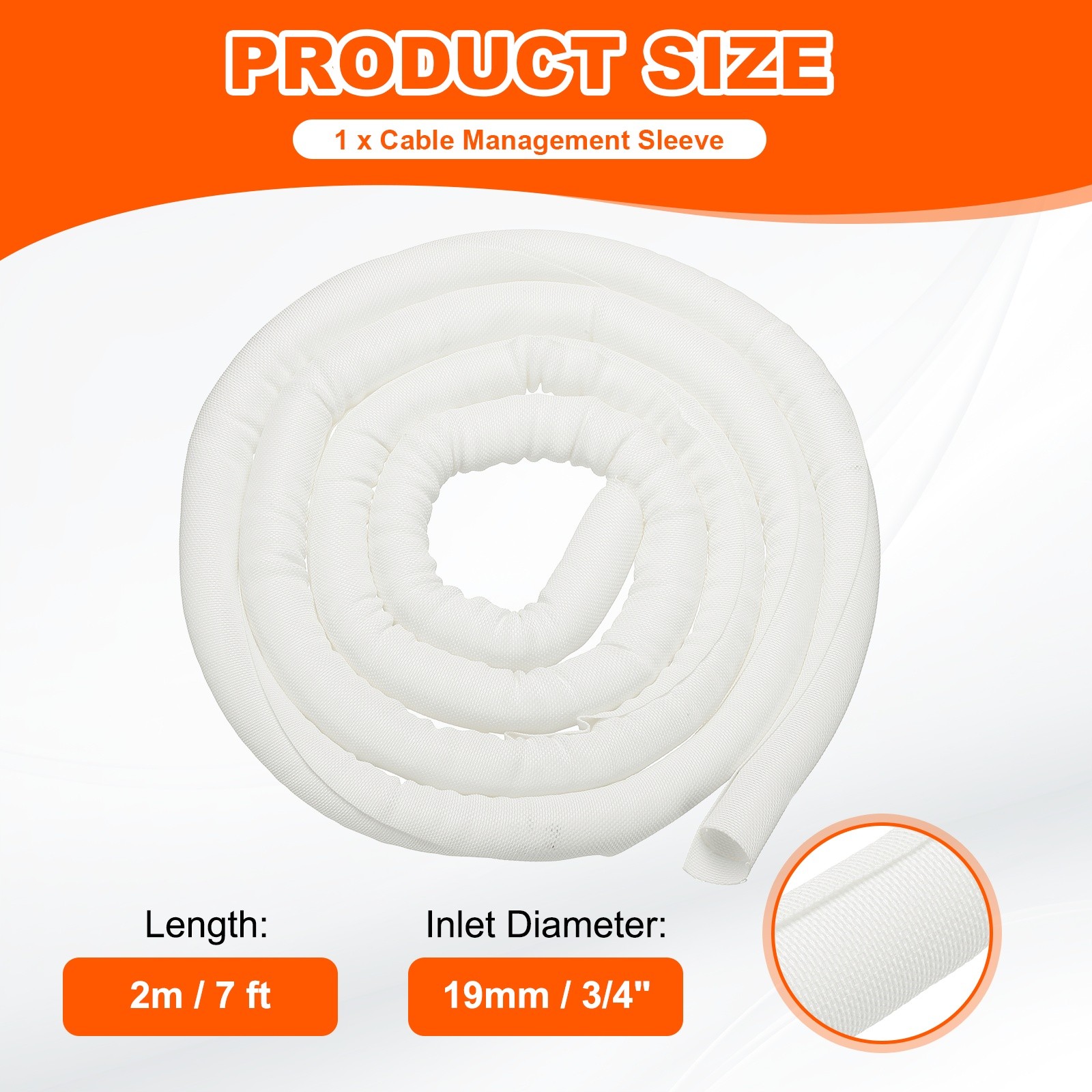 Wire Split Braided Cable Management Sleeve, White (3/4" - 7 Feet)