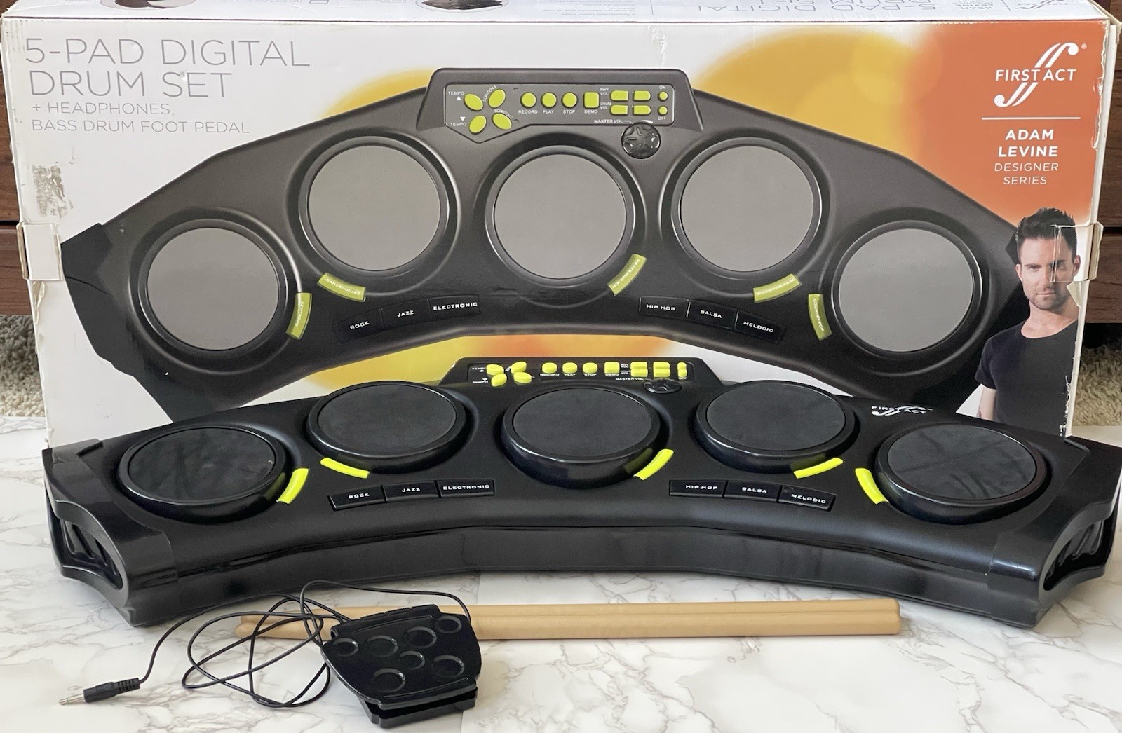 First Act 5 Pad Digital Drum Set Sticks Foot Pedal Adam Levine Series