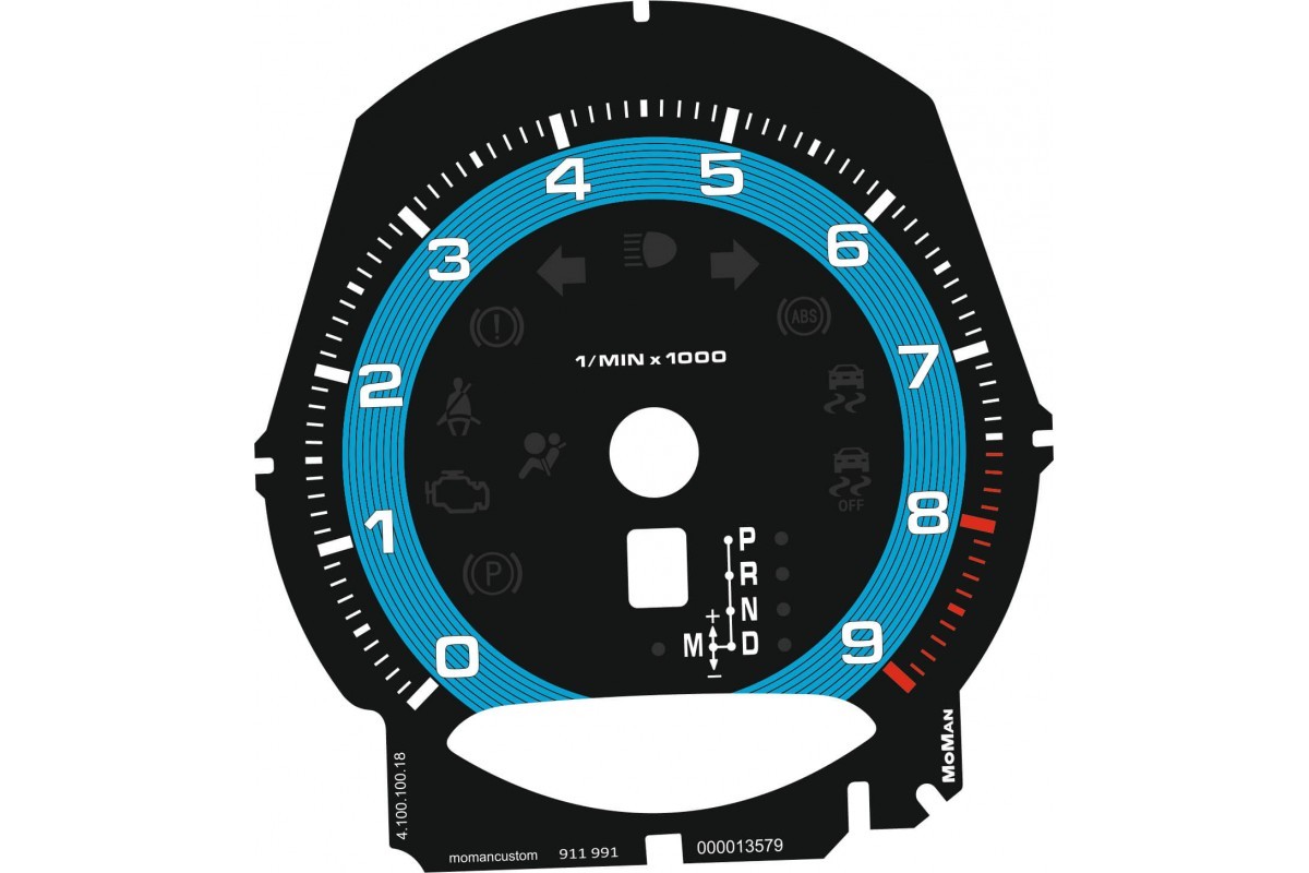 for Porsche 911 991- Blue Custom Replacement tacho dials - converted from MPH to