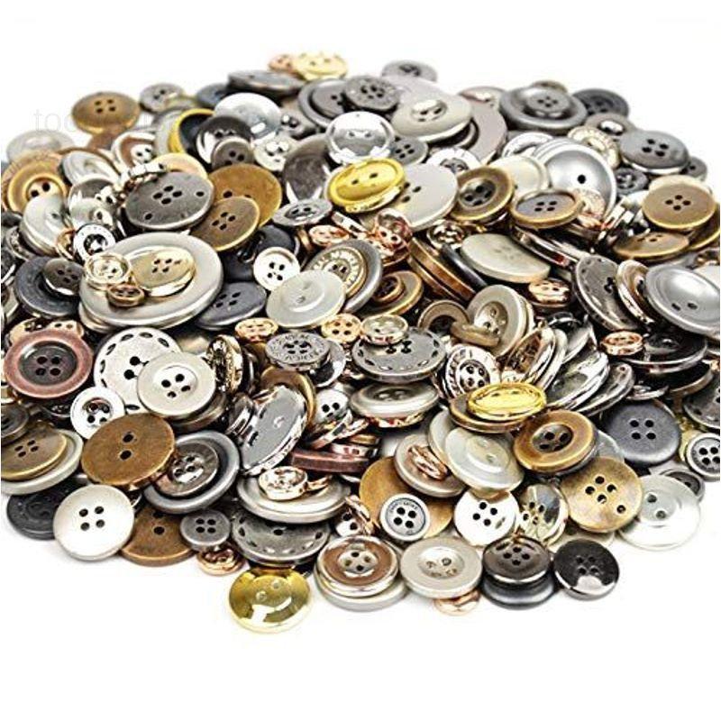 600 Pcs Round Craft Buttons 0.28 inches to 1.18 inches, Metal Color