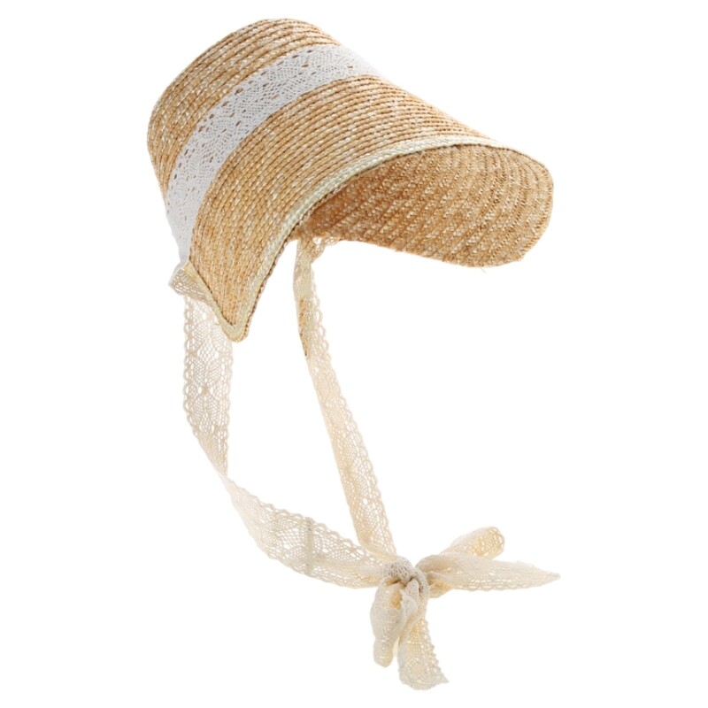 Frenchstyle Laceup Hat Bonnet Sun Straw Teens Girl Vintage Headwear