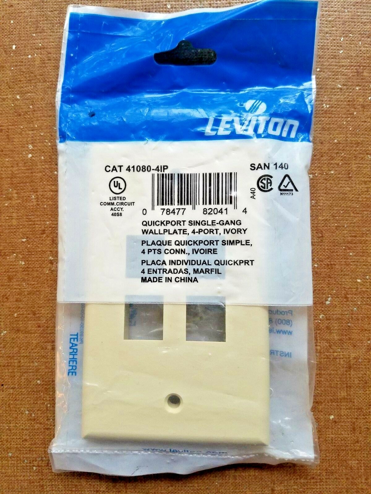 41080-4IP LEVITON 4-Port QuickPort Wallplate Single Gang - Ivory - QUANTITY OF 5