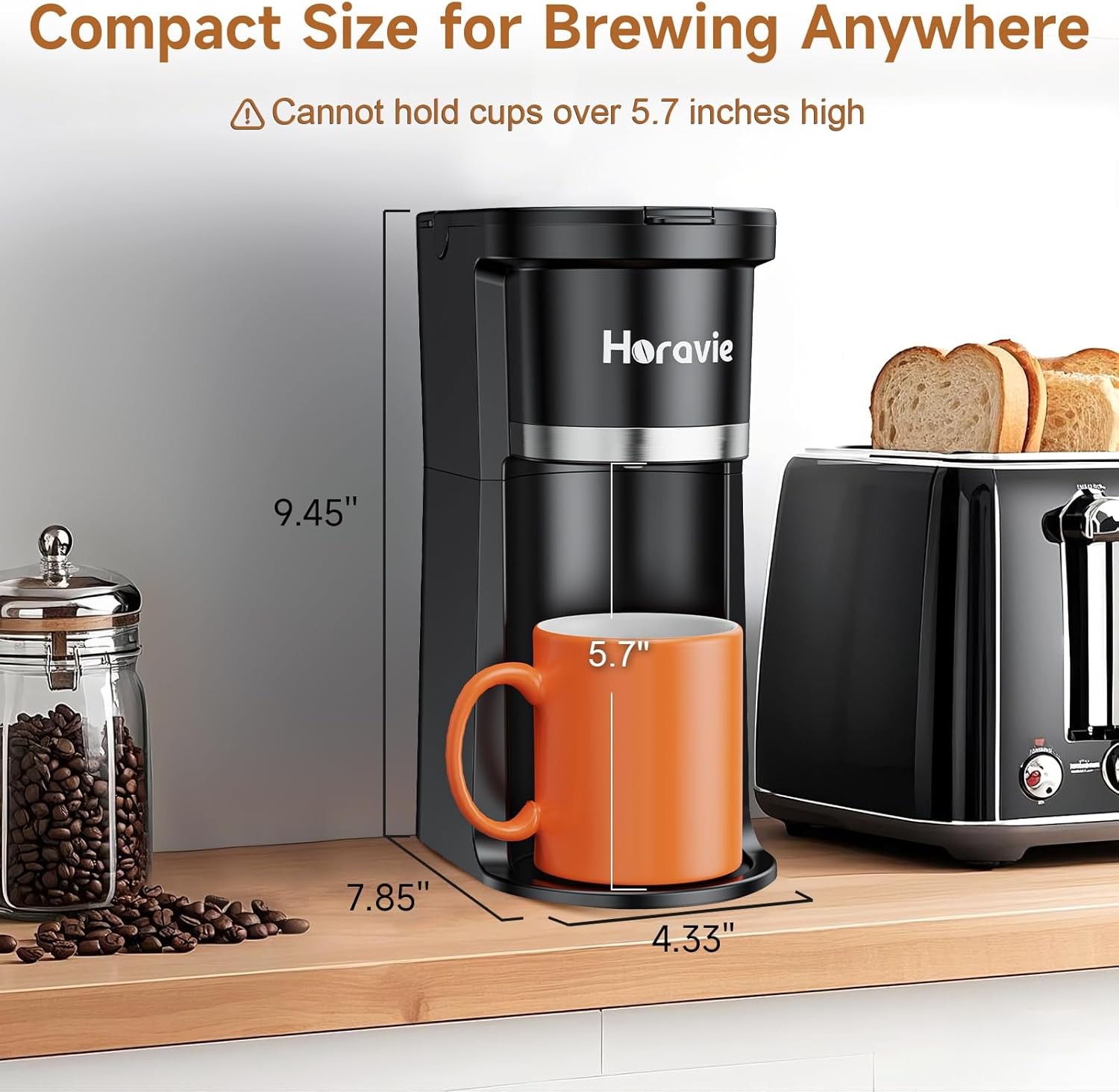 "Small Single Serve Coffee Maker, K-Cup & Grounds, 6-12oz, Black"