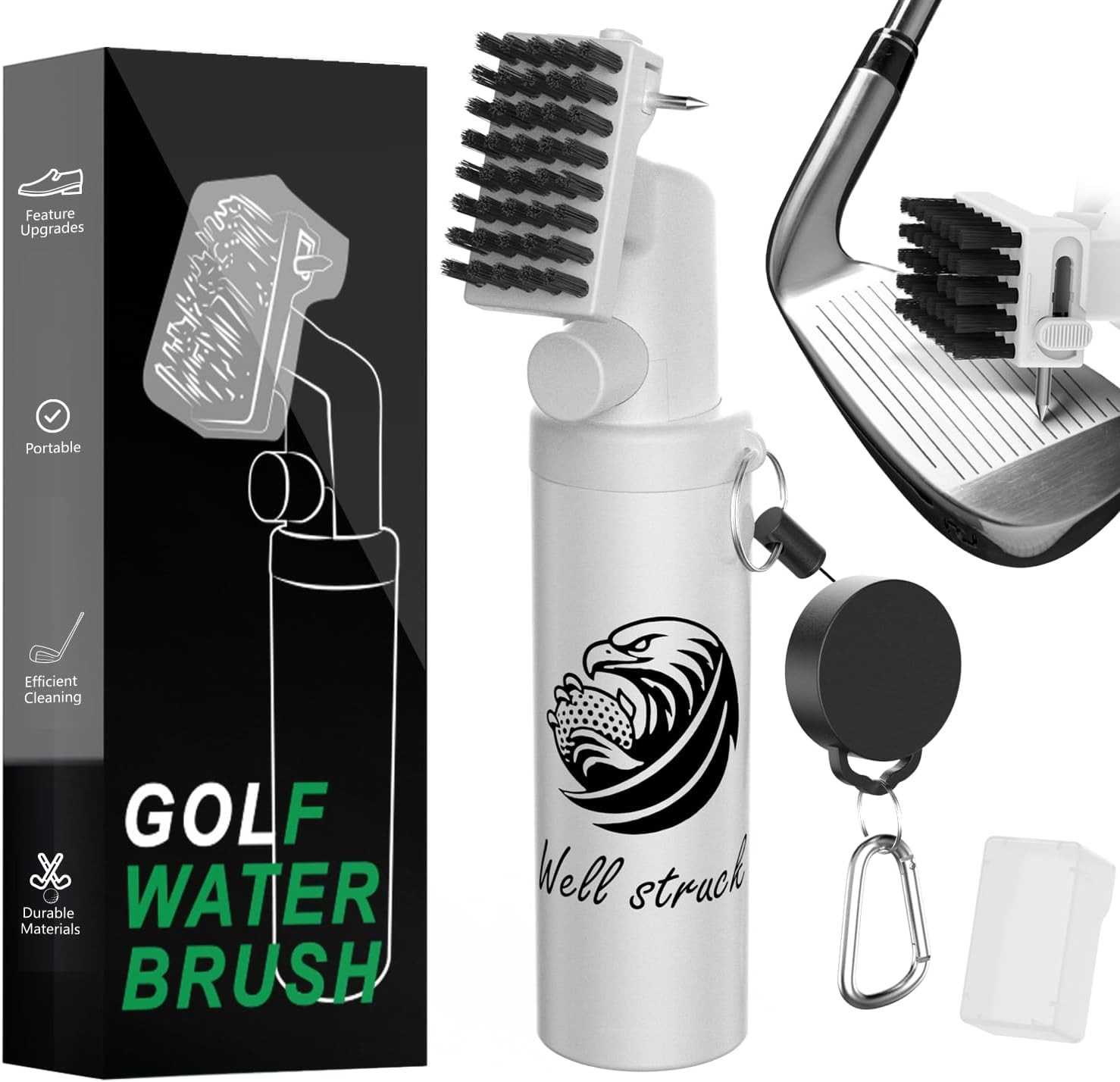 Pro Golf Club Cleaner - 4oz Water Bottle with Groove Cleaner and Retainer Clip,