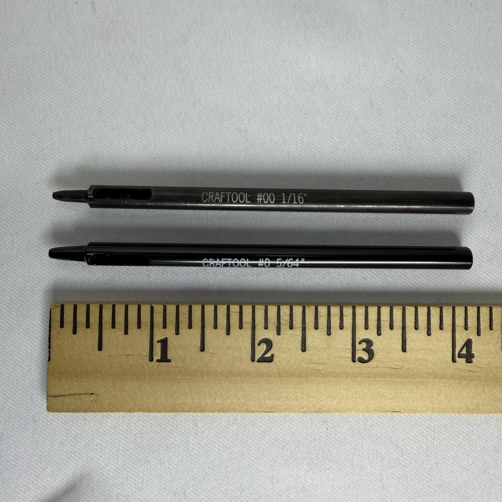 Lot 2 Of Round Drive Punch by Tandy Size 0 - 5/64 inch - (1.9 mm) & Sz 00- 1/16”