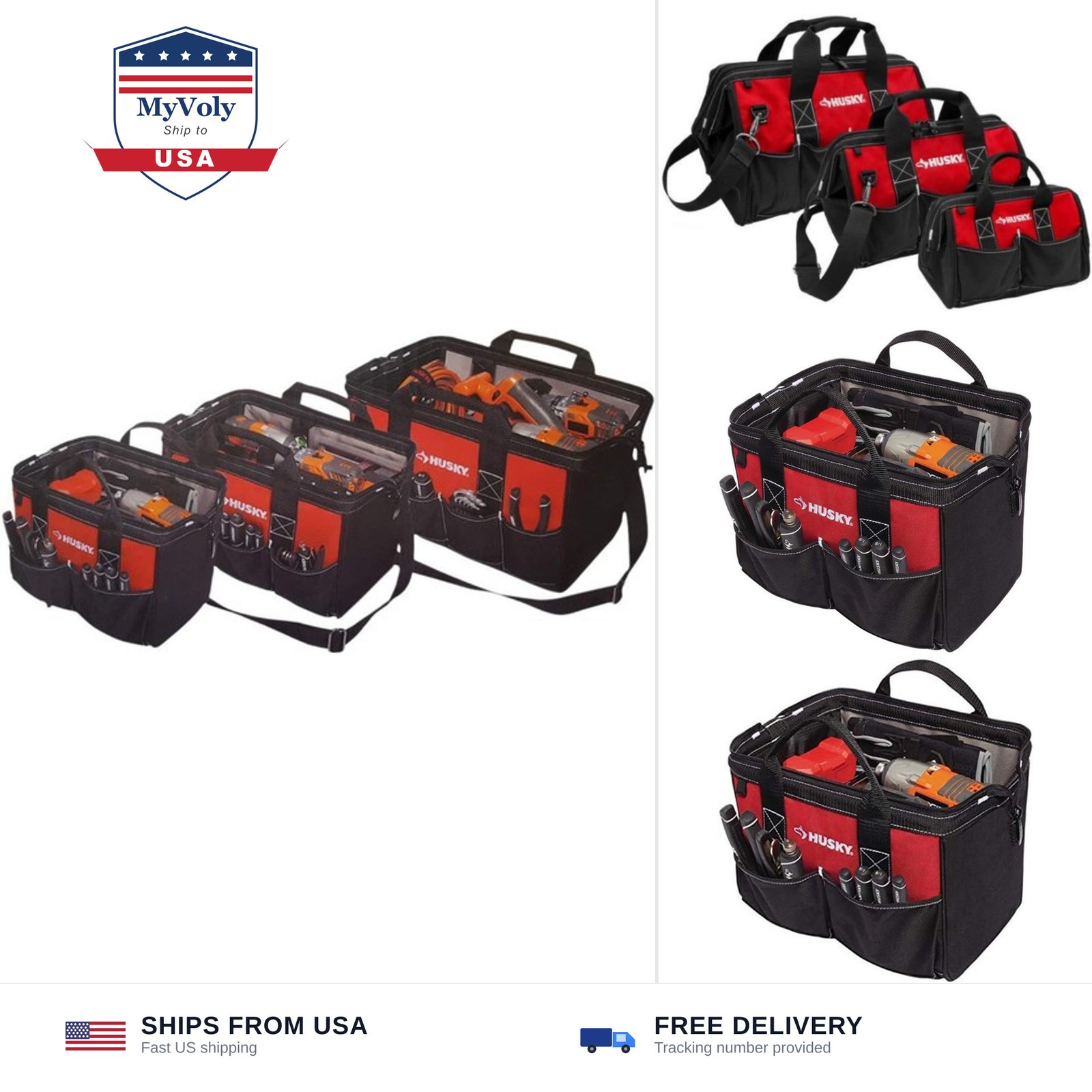 Husky 18 in., 15 in. and 12 in. Tool Bag Combo in Red