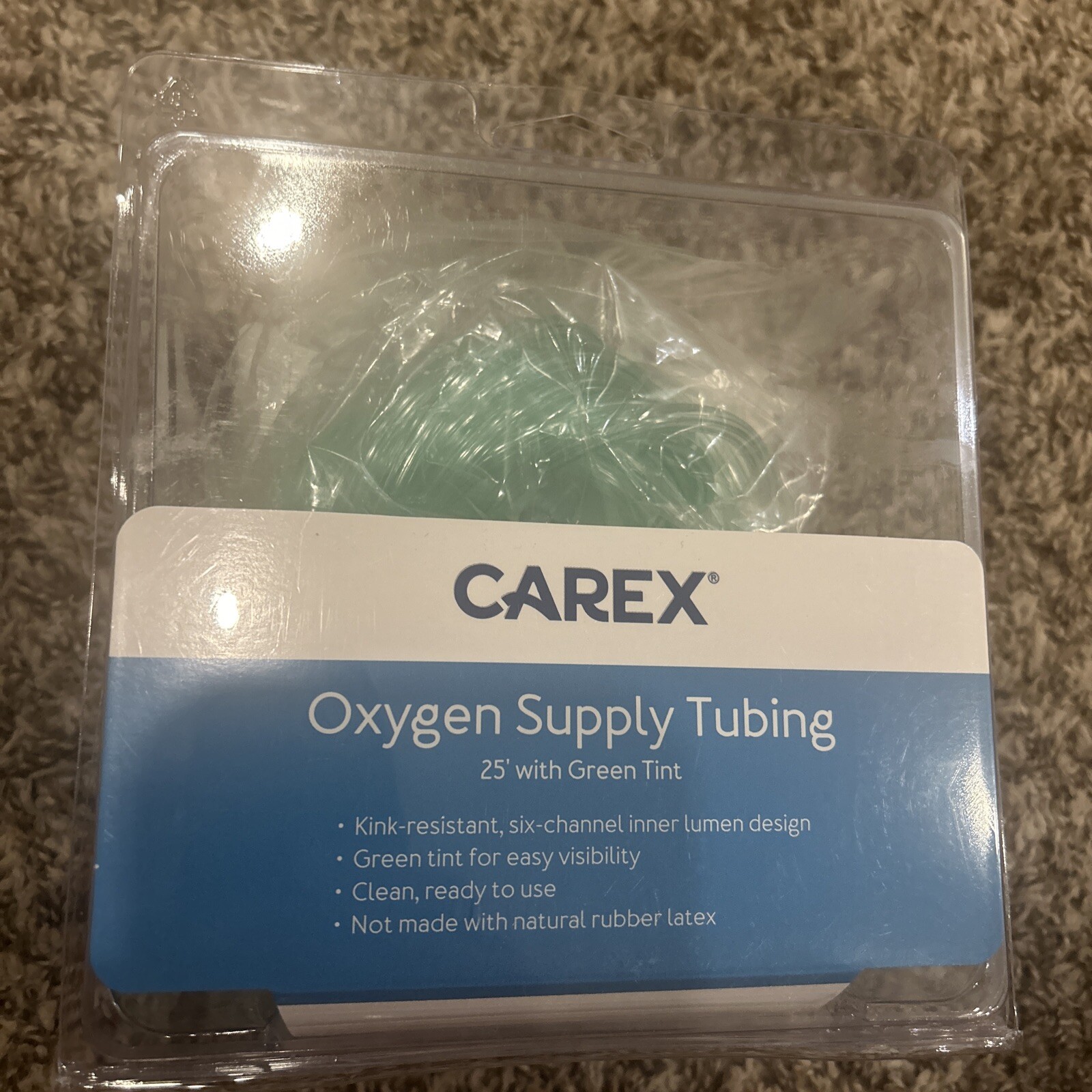 Carex Oxygen Supply Tubing 25' w/Green Tint 6-Channel Inner Lumen Brand New