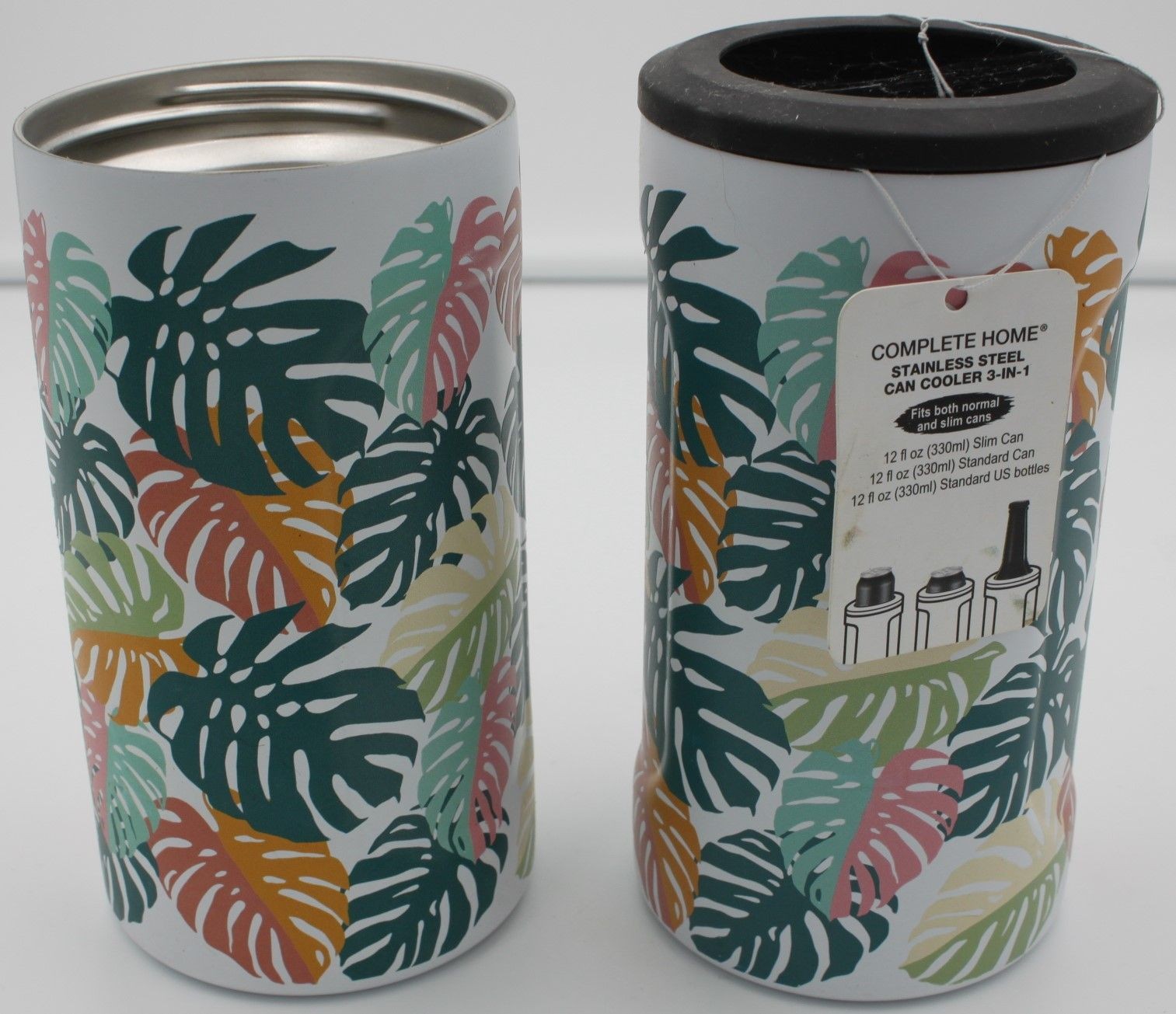 Tropical Can Cooler 2-Pack Stainless Steel 3-in-1 Fits Slim Standard Cans New