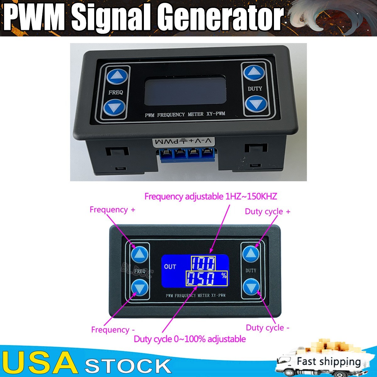 LCD Signal Generator 1Hz~150KHz DC3.3V-30V PWM Pulse Frequency Adjustable Module