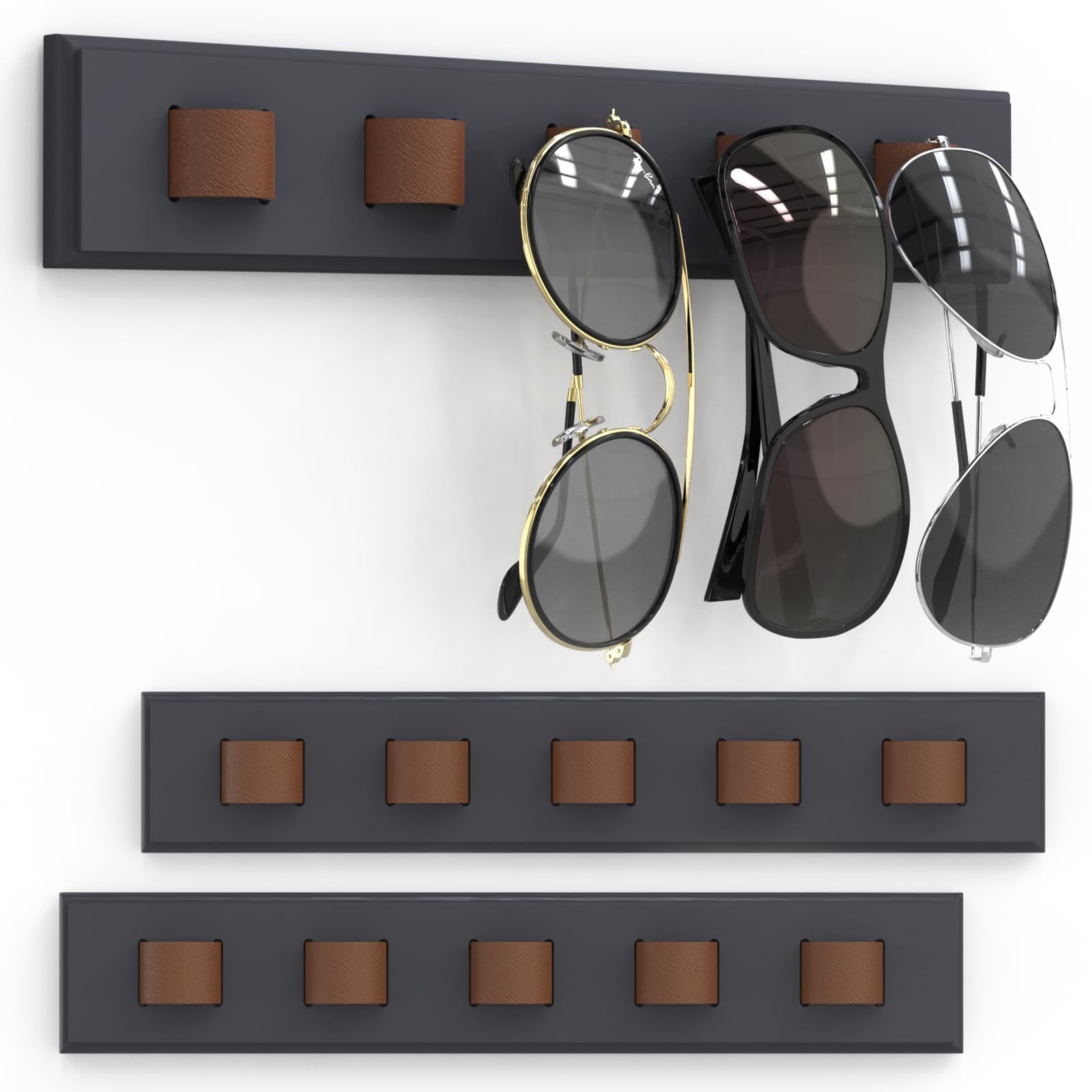 3 Pack Sunglass Organizer, Wall Mounted Sunglasses Organizer, Wooden Glasses Hol