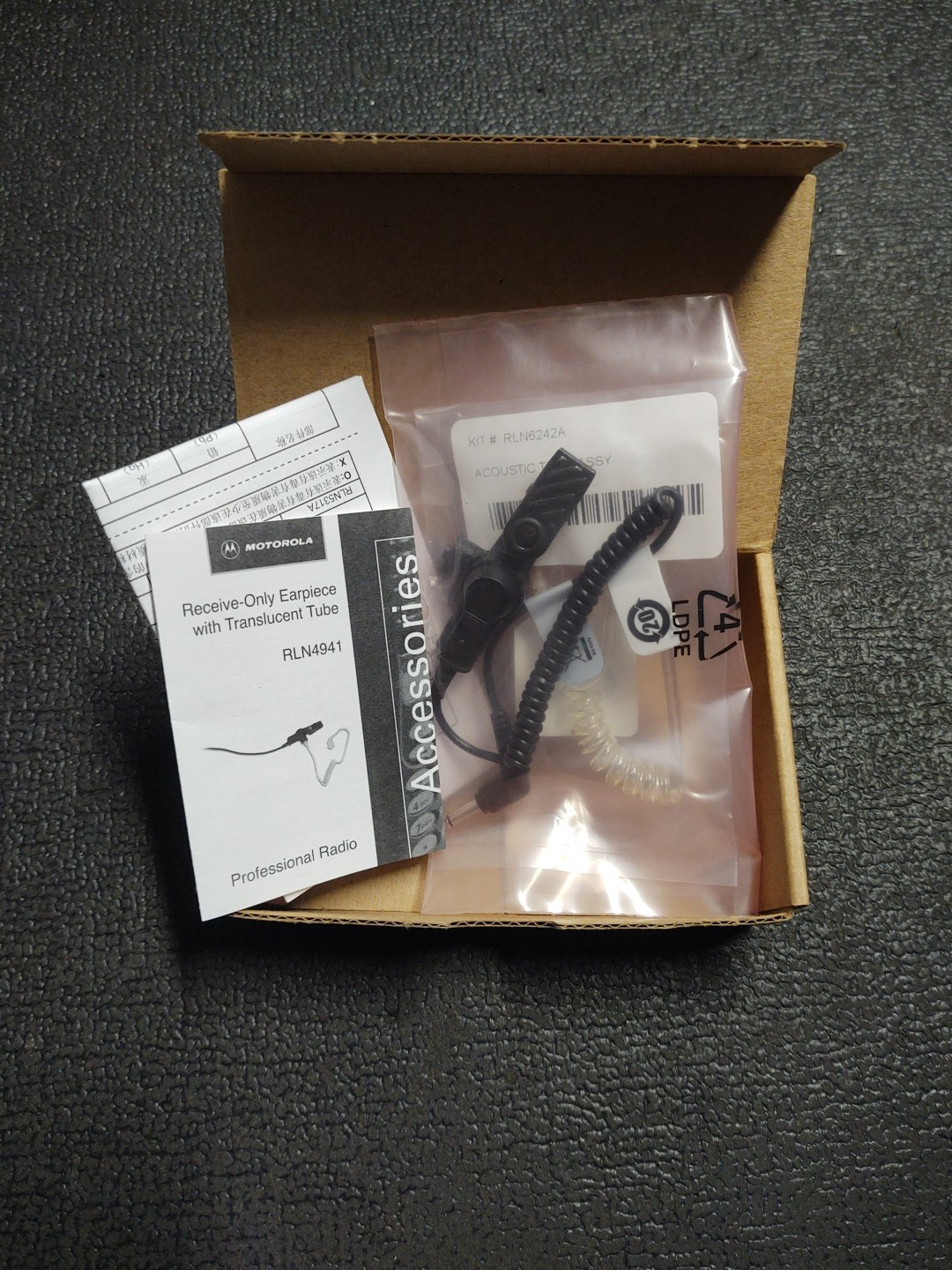 Genuine OEM Motorola RLN4941A earpiece w/ RLN6242 Quick Disconnect Acoustic Tube