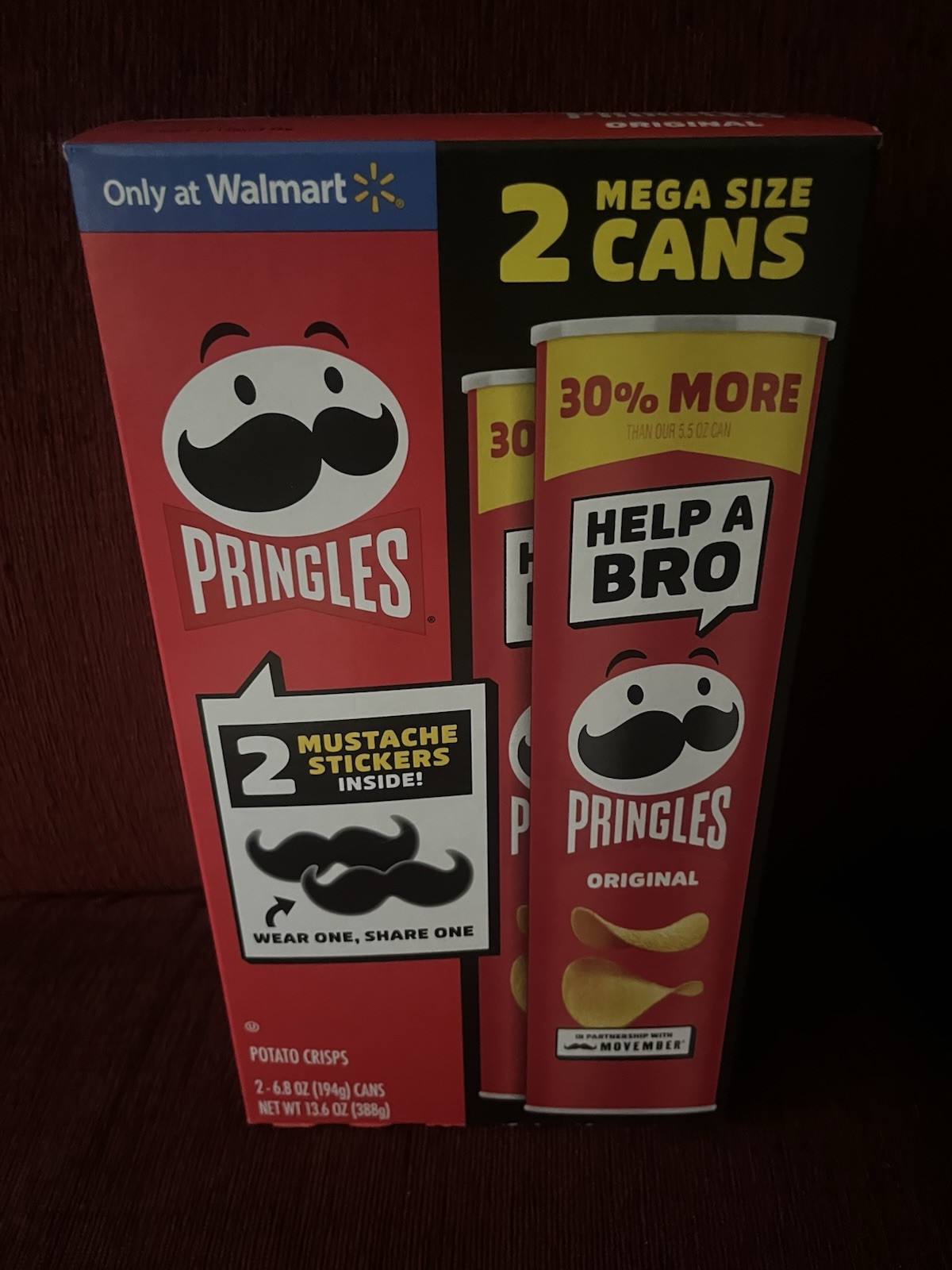 NEW ONLY at WALMART Pringles 2 Mega Cans with Mustache Stickers