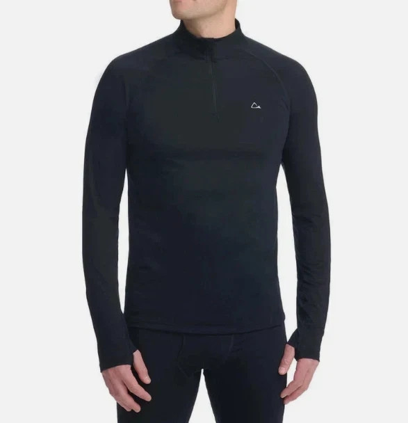 Paradox Men's 1/4 Zip Merino Blend Performance Base Layer Top, Black, Size L