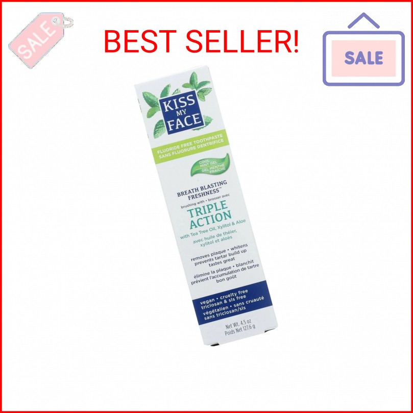 Kiss My Face Triple Action Herbal Mint Gel Toothpaste, SLS and Fluoride Free, Re