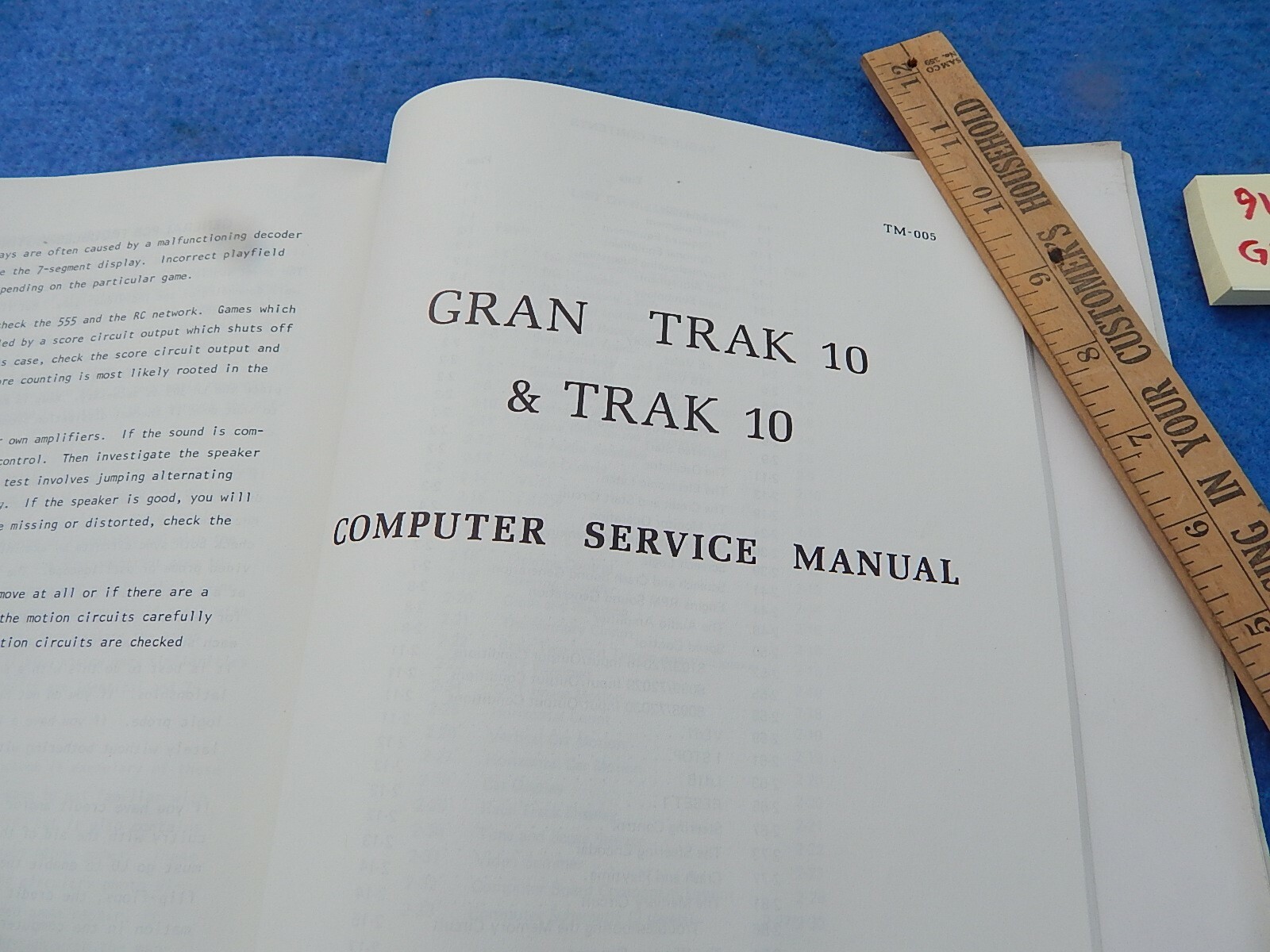 1975 Atari GRAN TRAK 10 Video Game Operator's Handbook