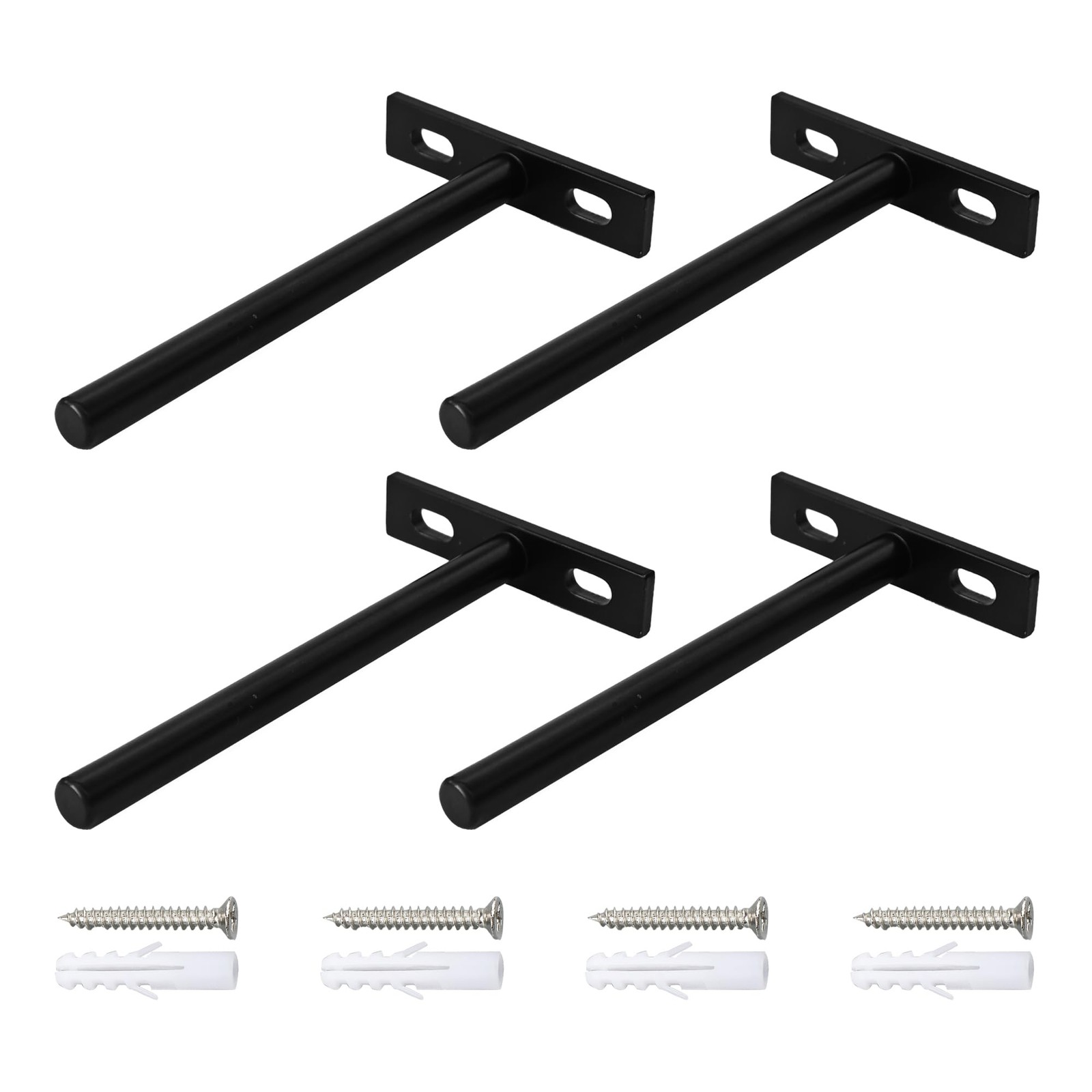 4 PCS 5 Inch Black Hidden Floating Wood Shelf Brackets Screws Wall Plugs