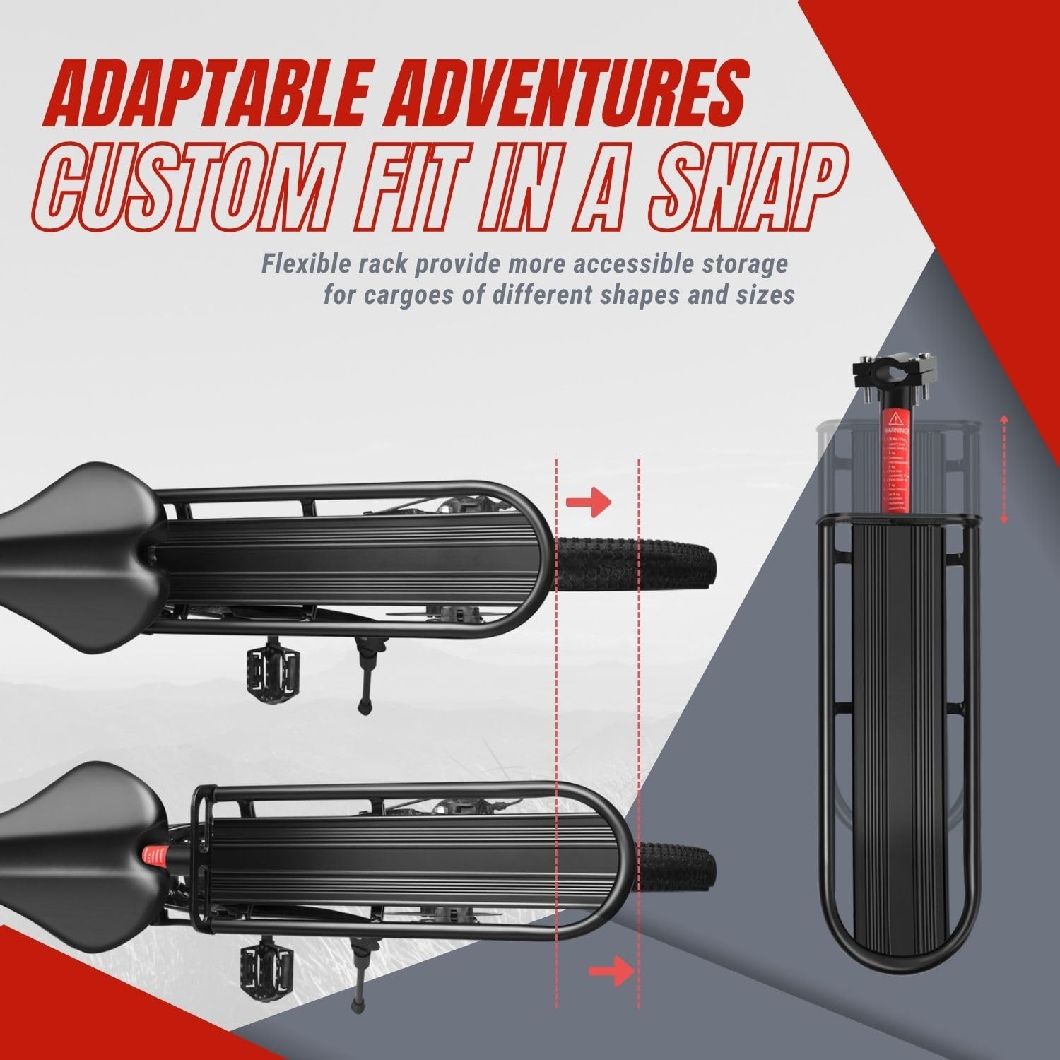 Adjustable Bicycle Carrier Rack, 20lb Capacity, Black - Back Bike Cargo Rack,...
