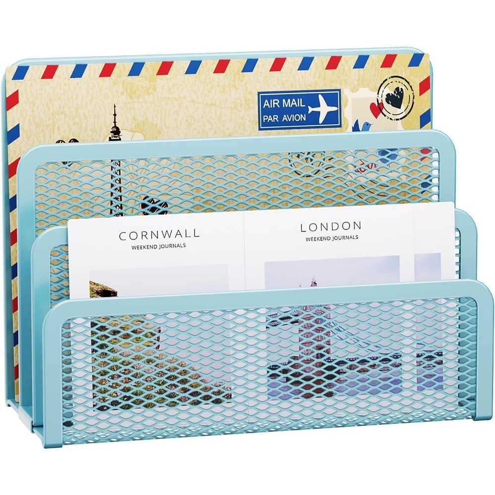 Mesh Metal Mail Holder for Desk 3-Slot Countertop Letter Organizer Office