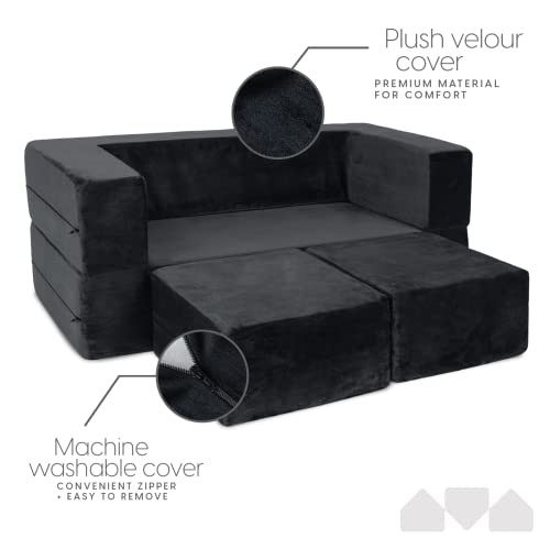 Kids Couch - Modular Kids Sofa for Toddler and Baby Playroom/Bedroom Black