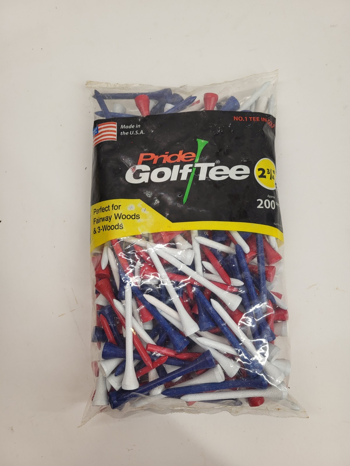 Pride Golf Tee 2-3/4" Appox 200 Count Hardwood Golf Tees Unopened Bag