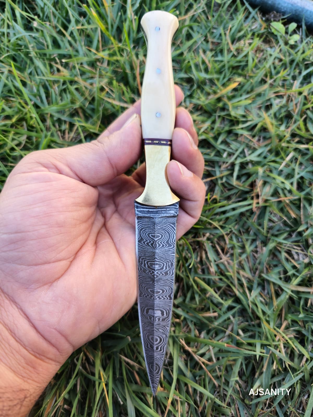 Handmade Forged Damascus Steel Double Edge Dagger Hunting Knife -Throwing