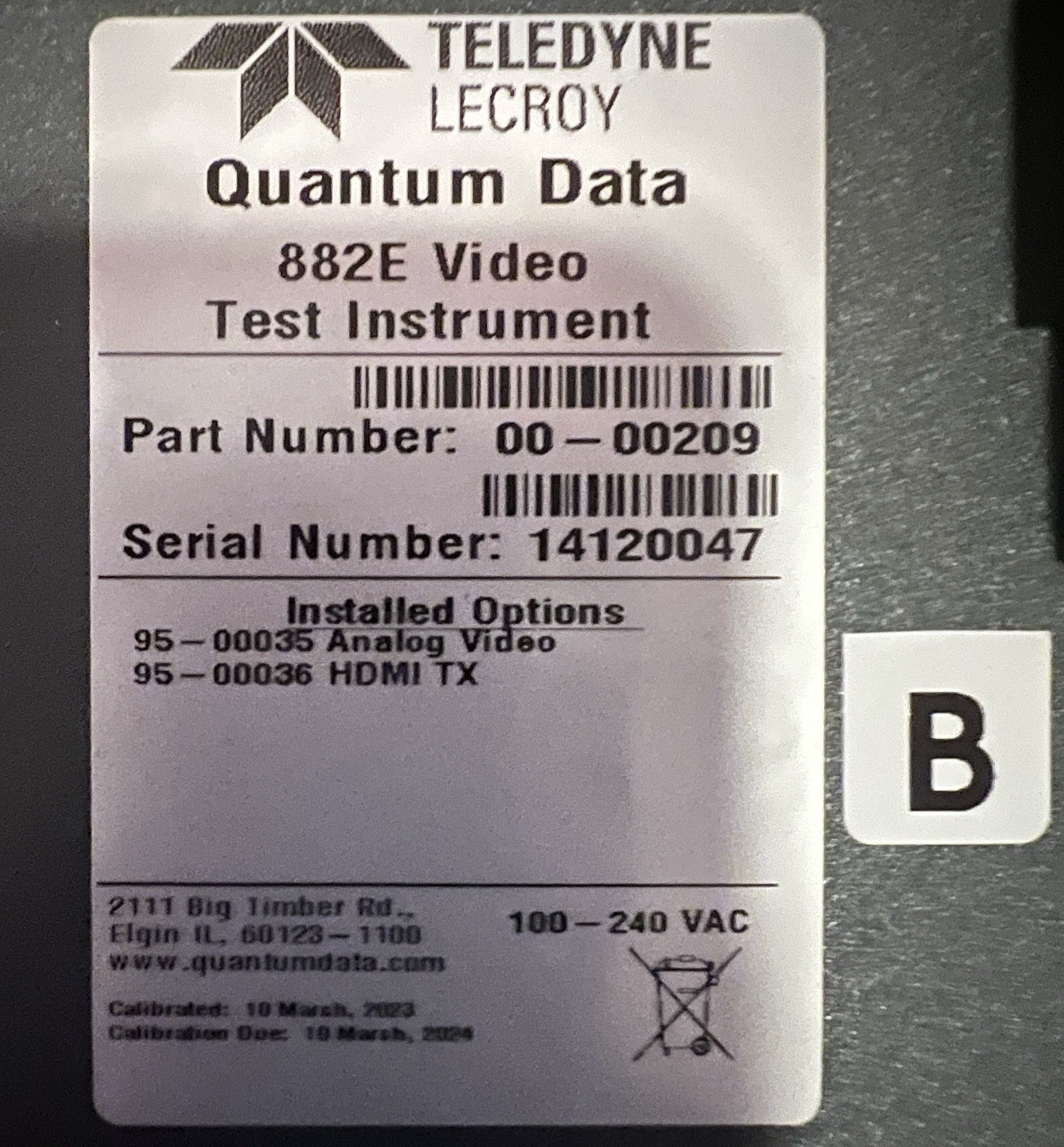 Quantum Data 882E Video Test Instrument - Item B