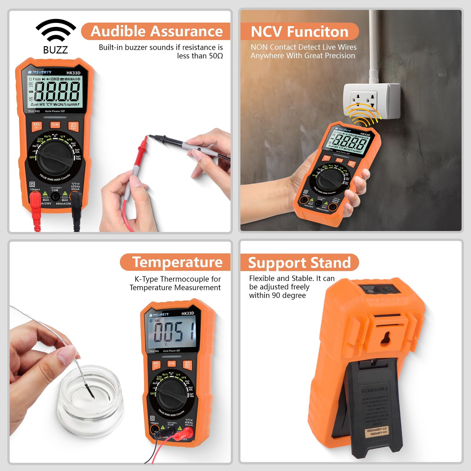 Jesverty 6000 Counts Digital Multimeter Voltmeter Tester 6000 Counts, Orange