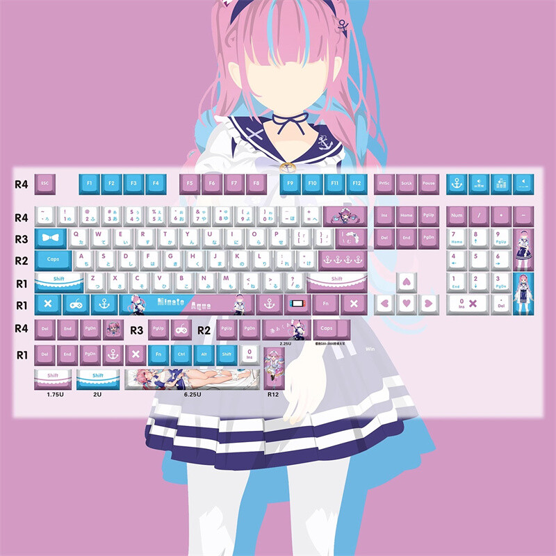 Minato Aqua Hololive Keycaps - Cherry Cross Shaft Mechanical Keyboard Custom Cap
