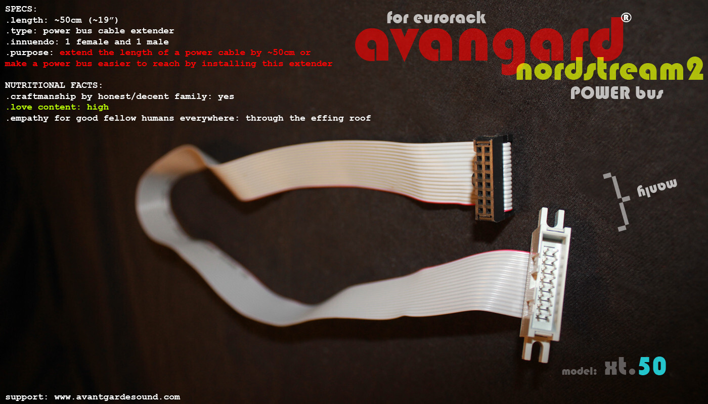 XT50 Eurorack Power Extender • ~19" 16pin Male to Female Ribbon Cable •Avangard