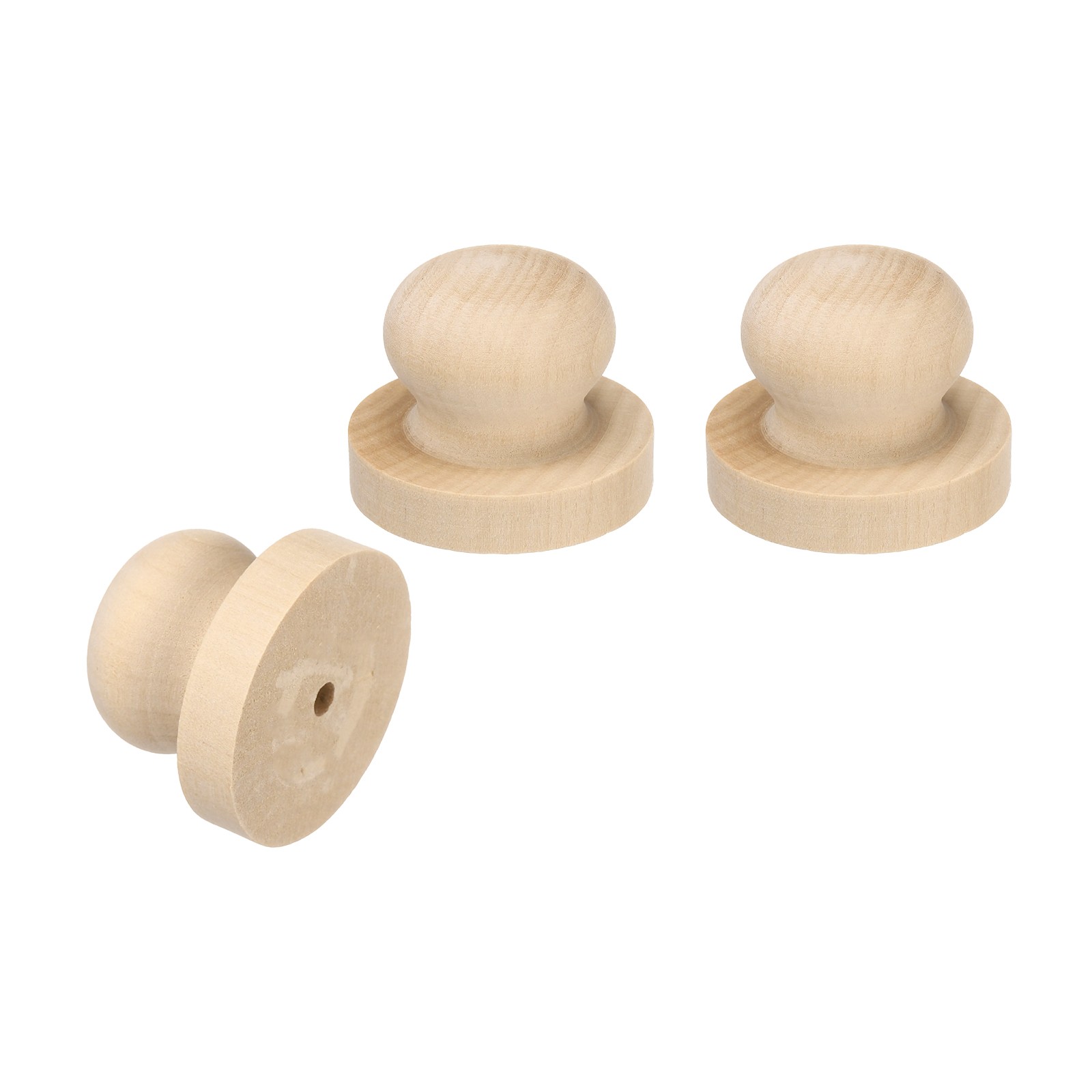50mm Stamp Wood Round Handle, 3Pcs Wooden Knobs Stamp Mounts Drawer Pulls